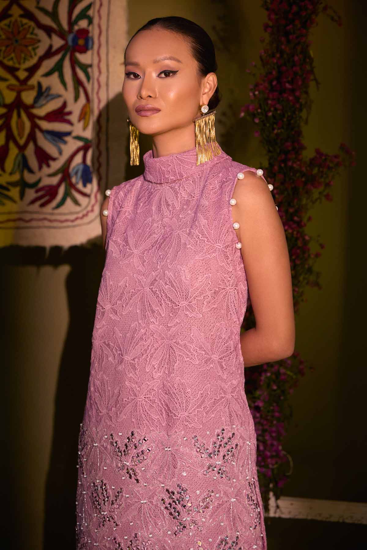 Mauve Mirror Work Kurta Set