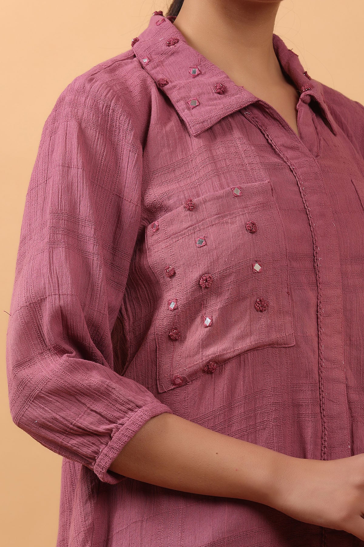 Mauve Mirror Work Long Shirt