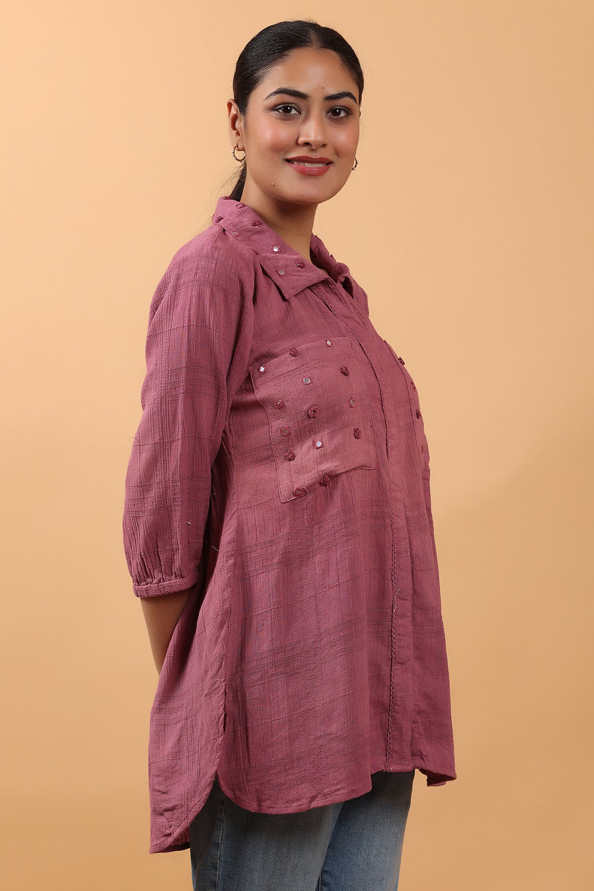 Mauve Mirror Work Long Shirt