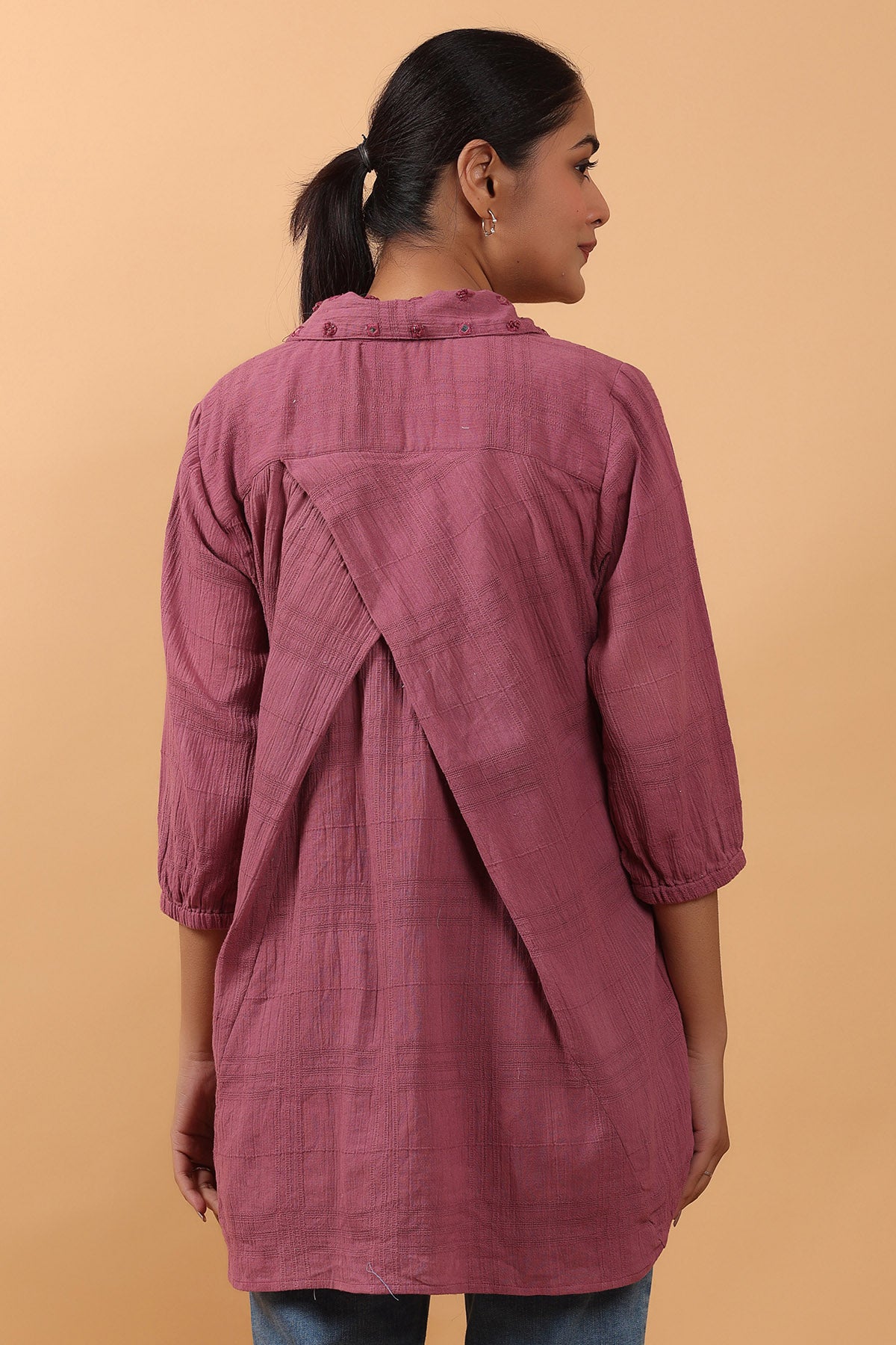 Mauve Mirror Work Long Shirt