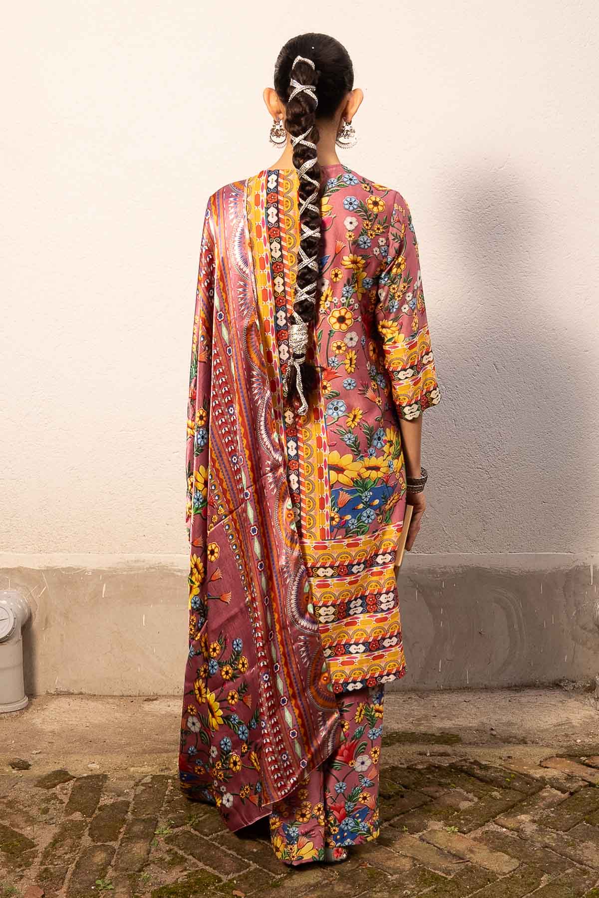 Mauve Printed Long Kurta Set