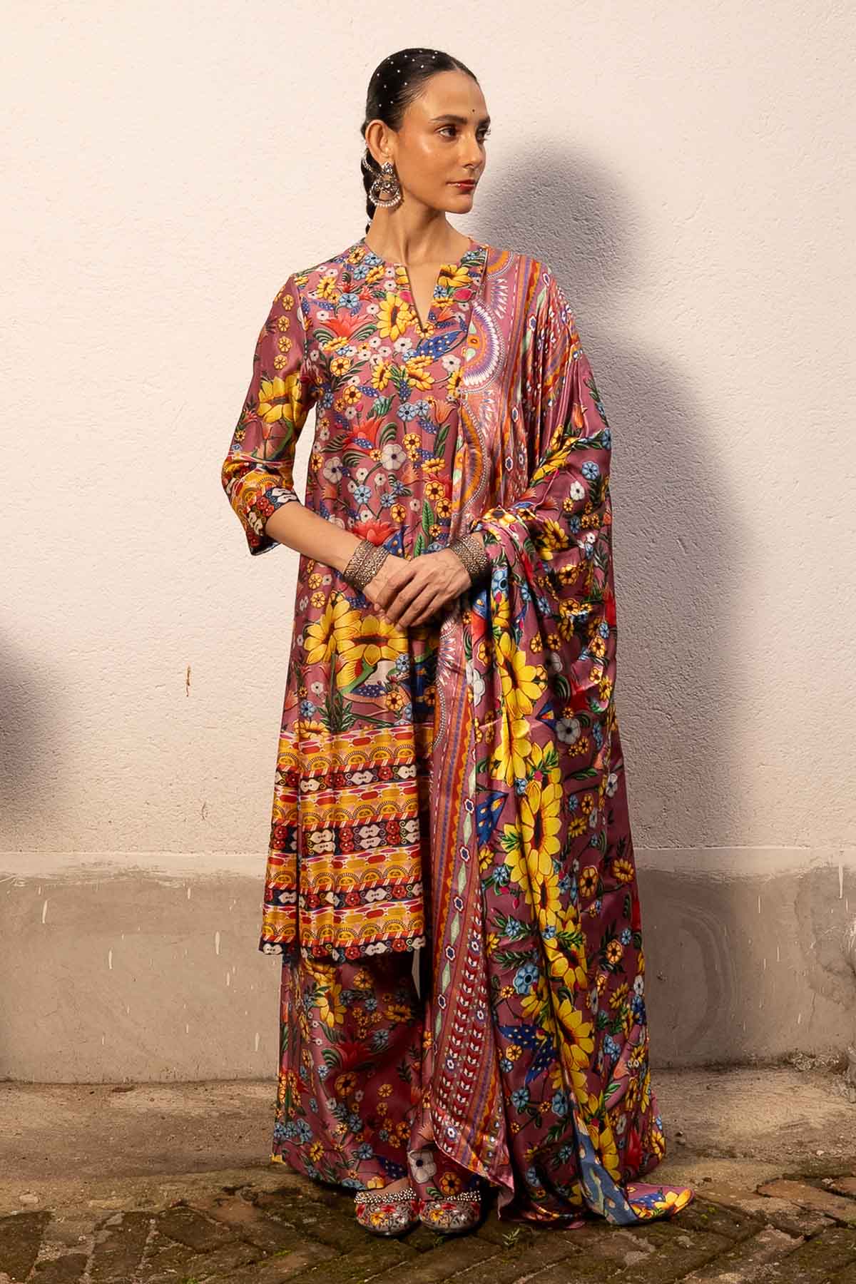 Buy Mauve Printed Long Kurta Set by Saksham Neharicka for women online at ScrollnShops