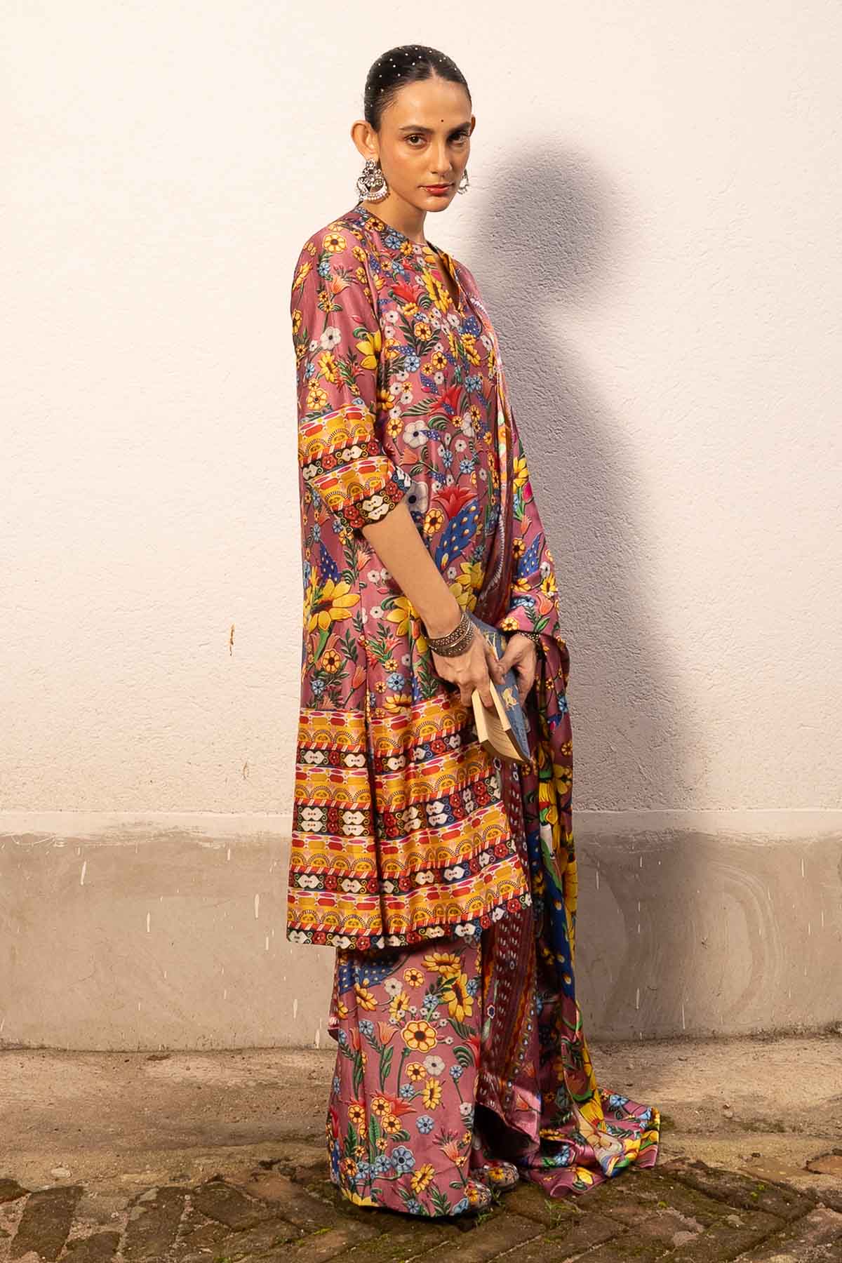 Mauve Printed Long Kurta Set