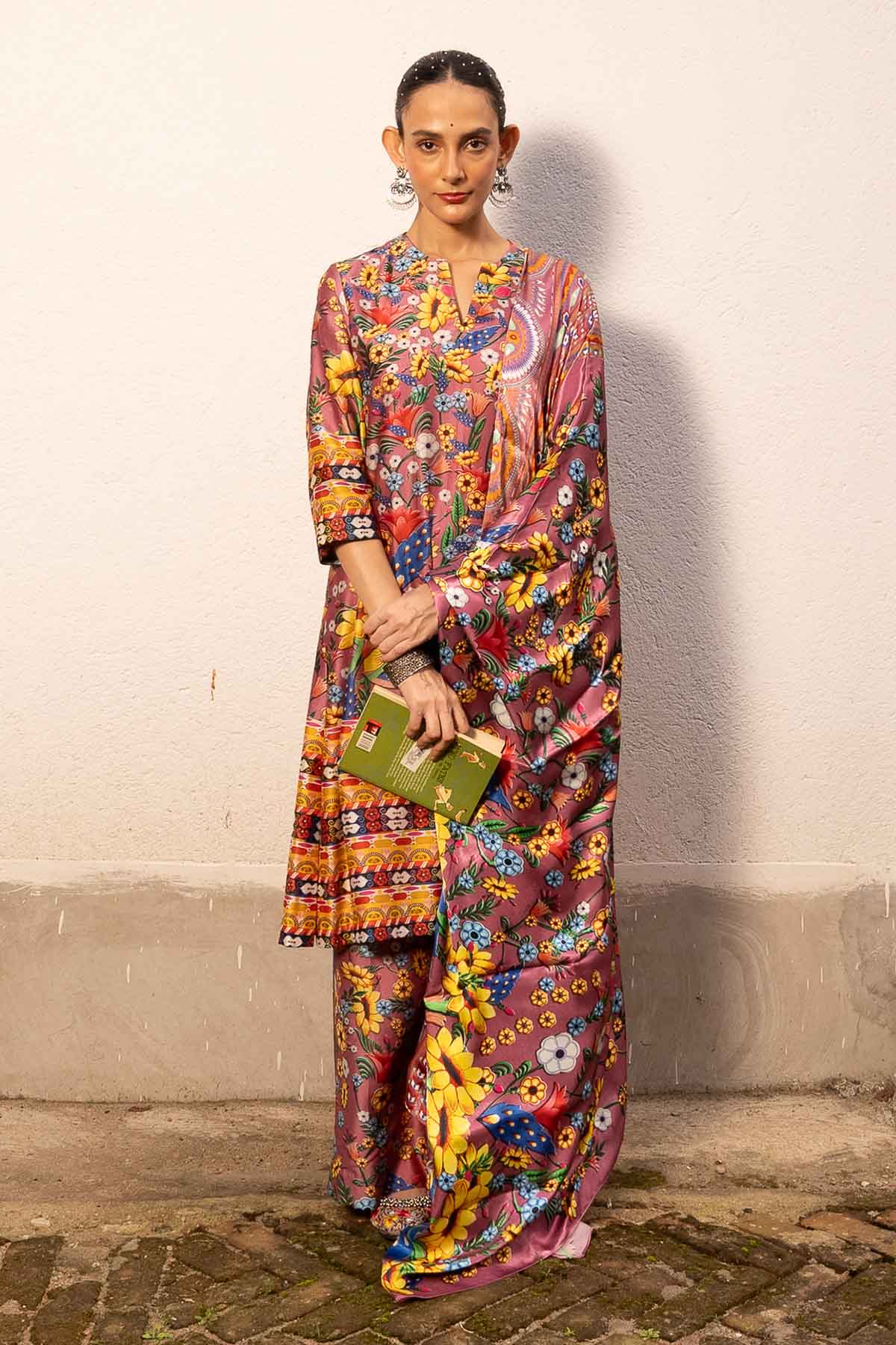 Mauve Printed Long Kurta Set