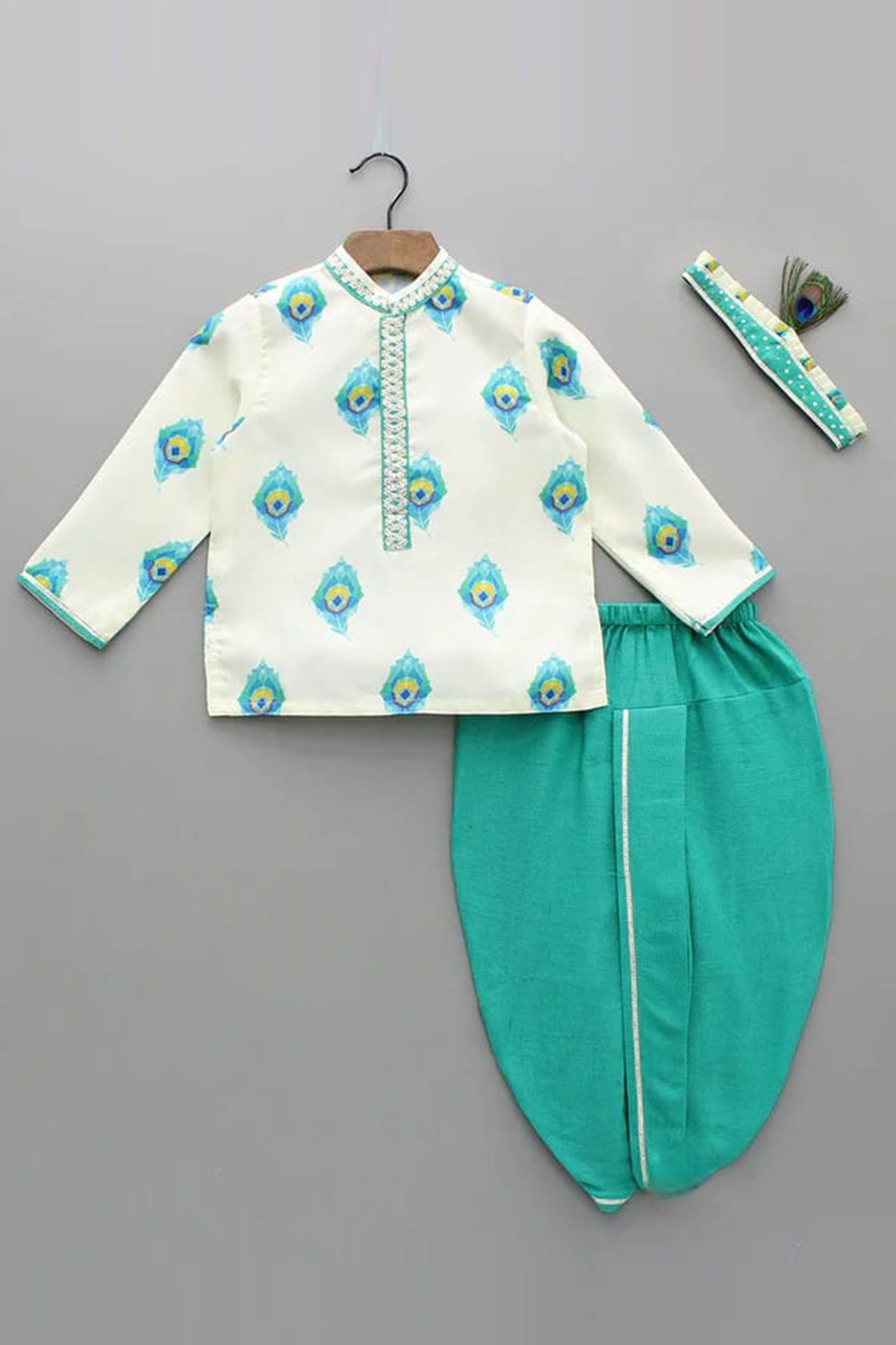 Buy Mayur Mor Pankh Print Kurta Set for boy by Little Brats online available at scrollnshops