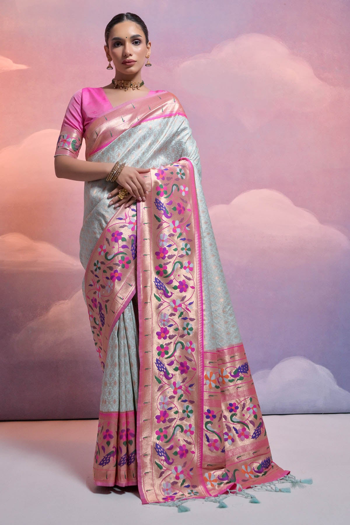 Meenakari Zari Border Saree