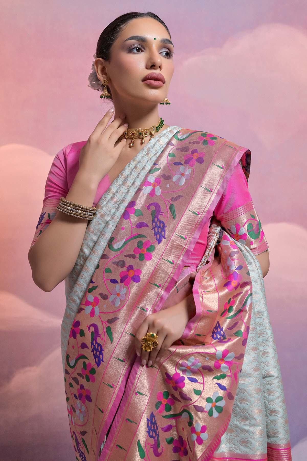 Meenakari Zari Border Saree