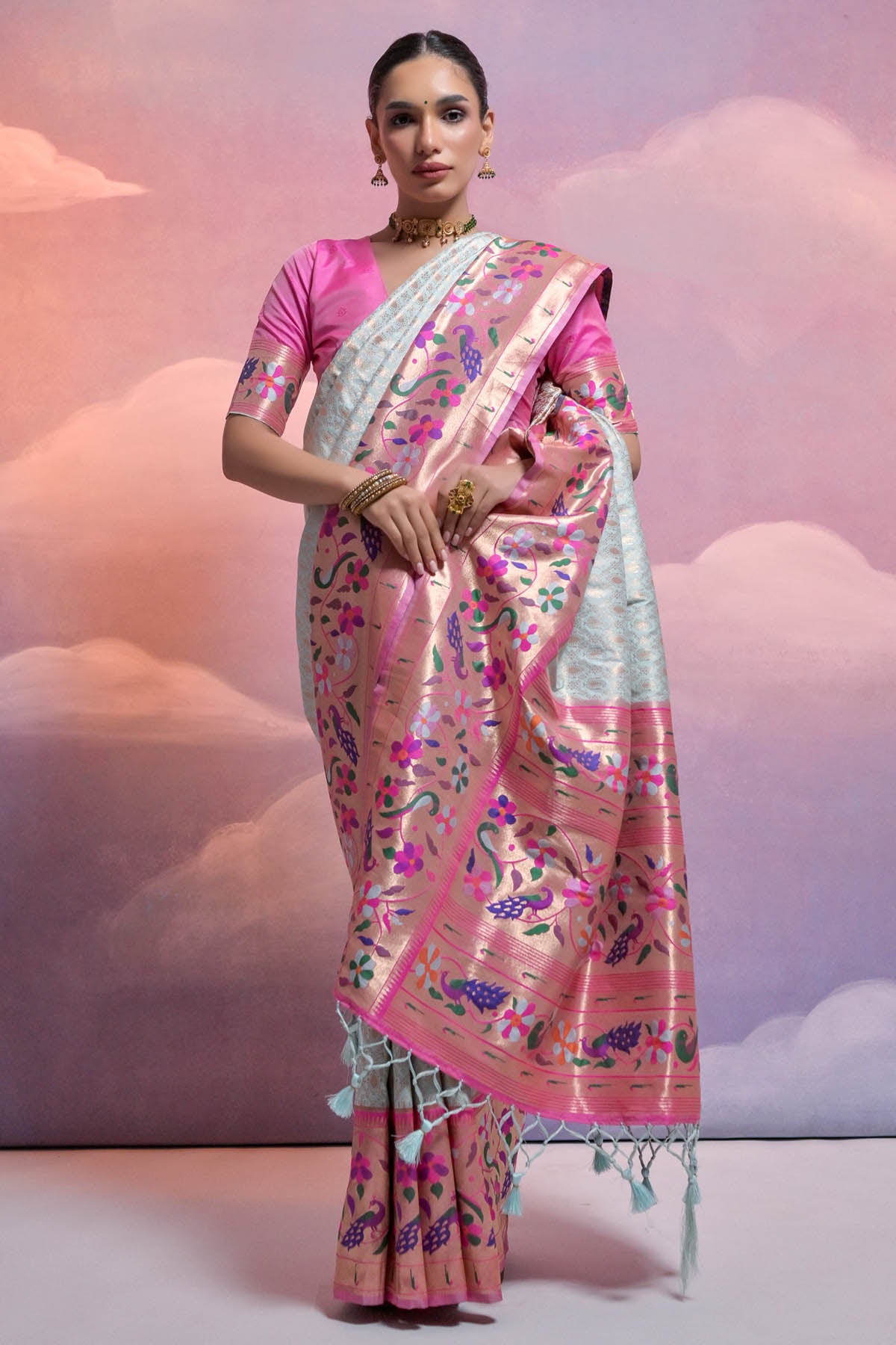 Meenakari Zari Border Saree