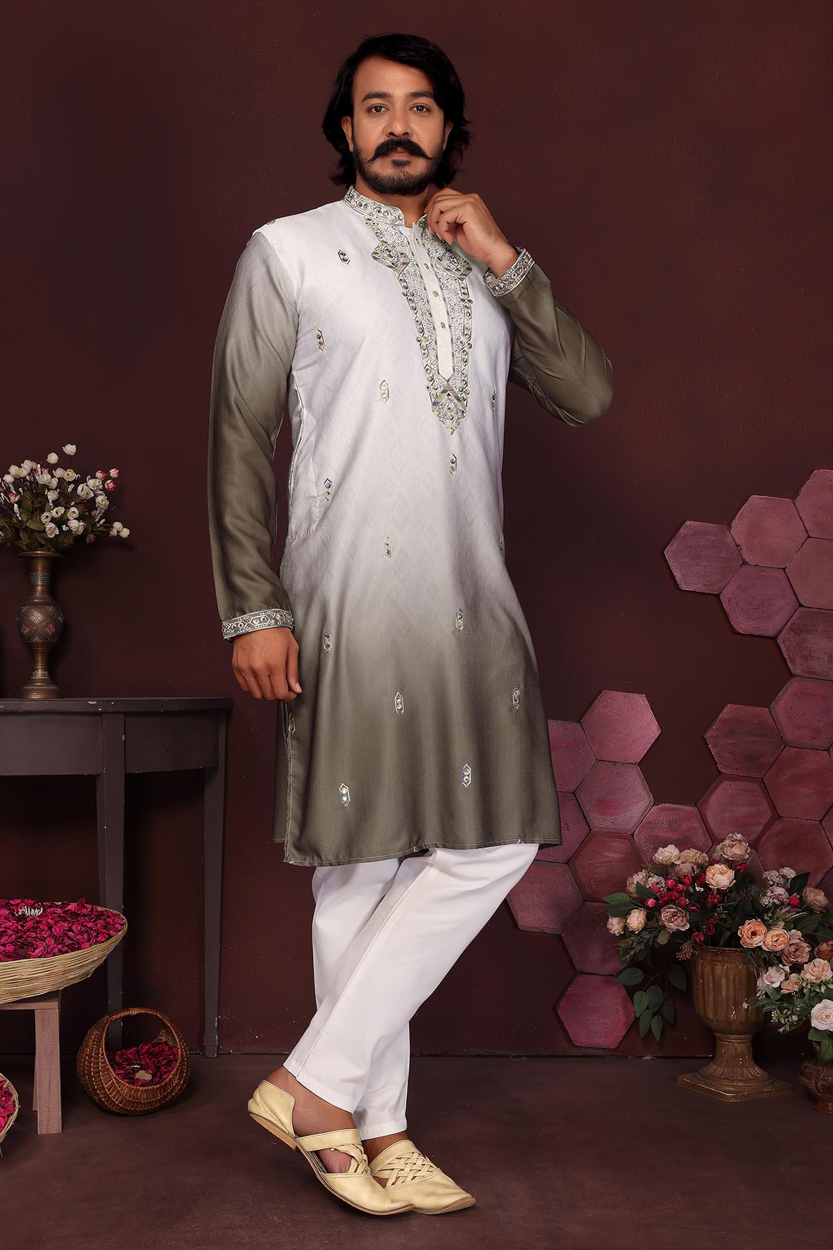 Mehendi Cotton Silk Kurta Pants