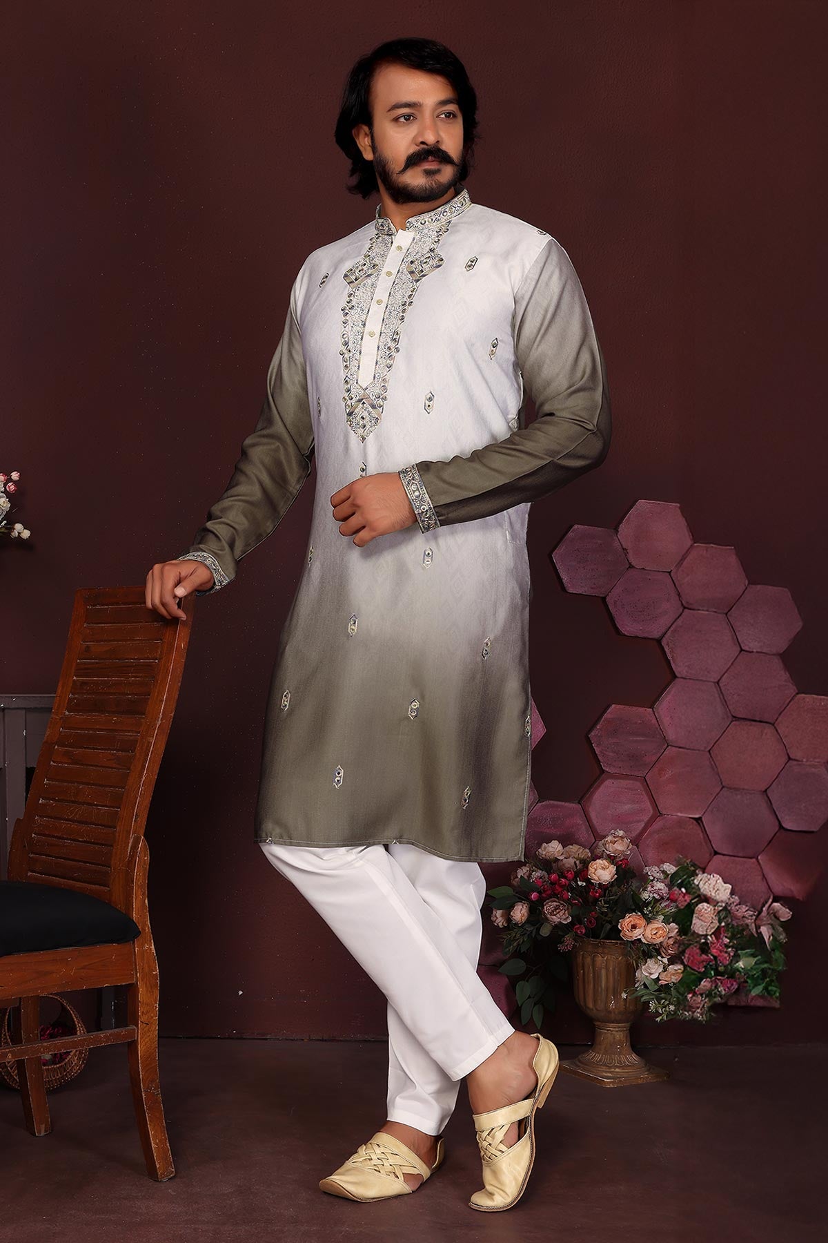 Mehendi Cotton Silk Kurta Pants