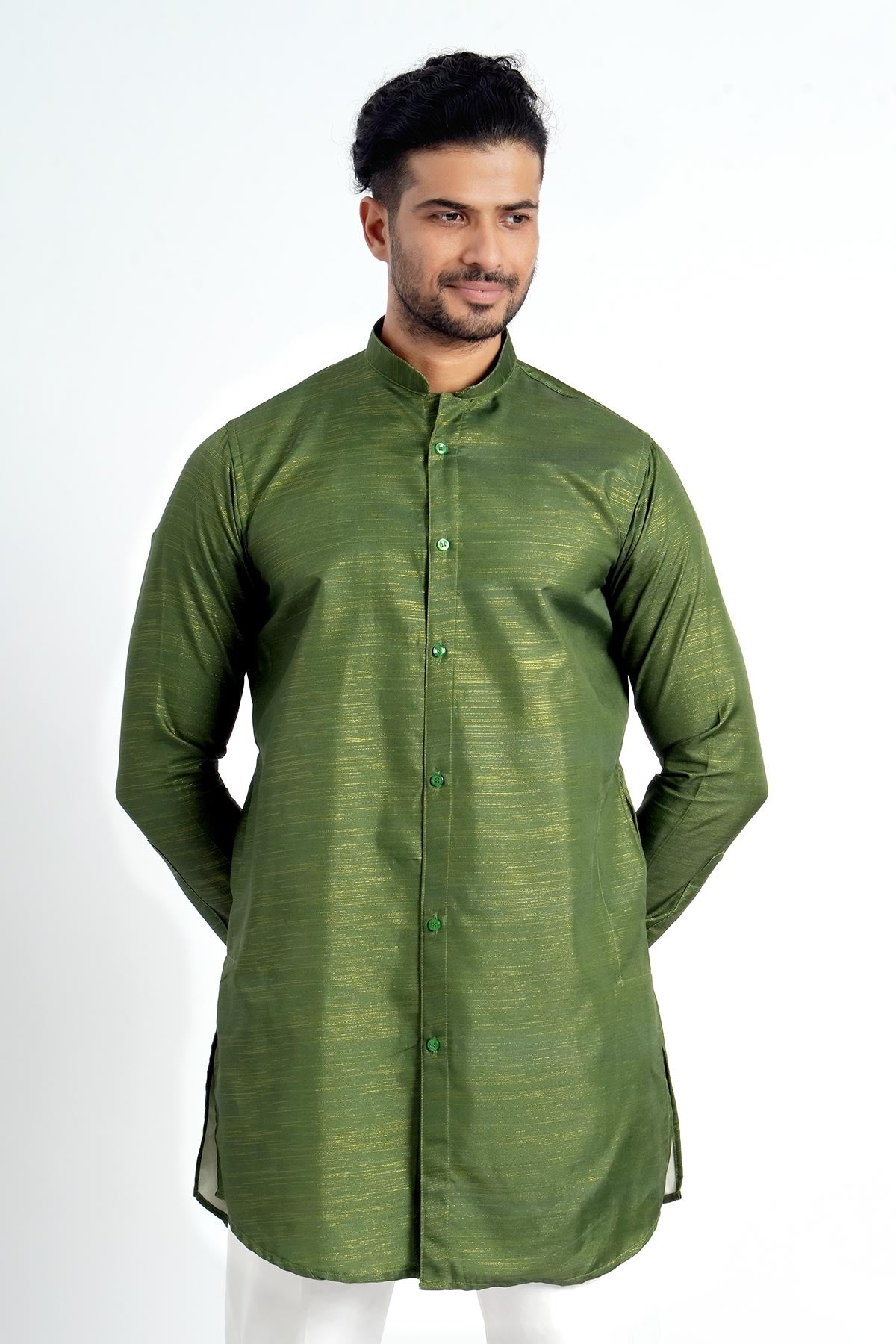 Buy Mehendi Cotton Zari Work Kurta for men by Aastha Fashion online available at scrollnshops