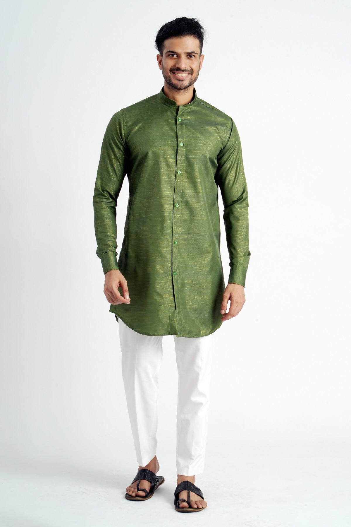 Mehendi Cotton Zari Work Kurta