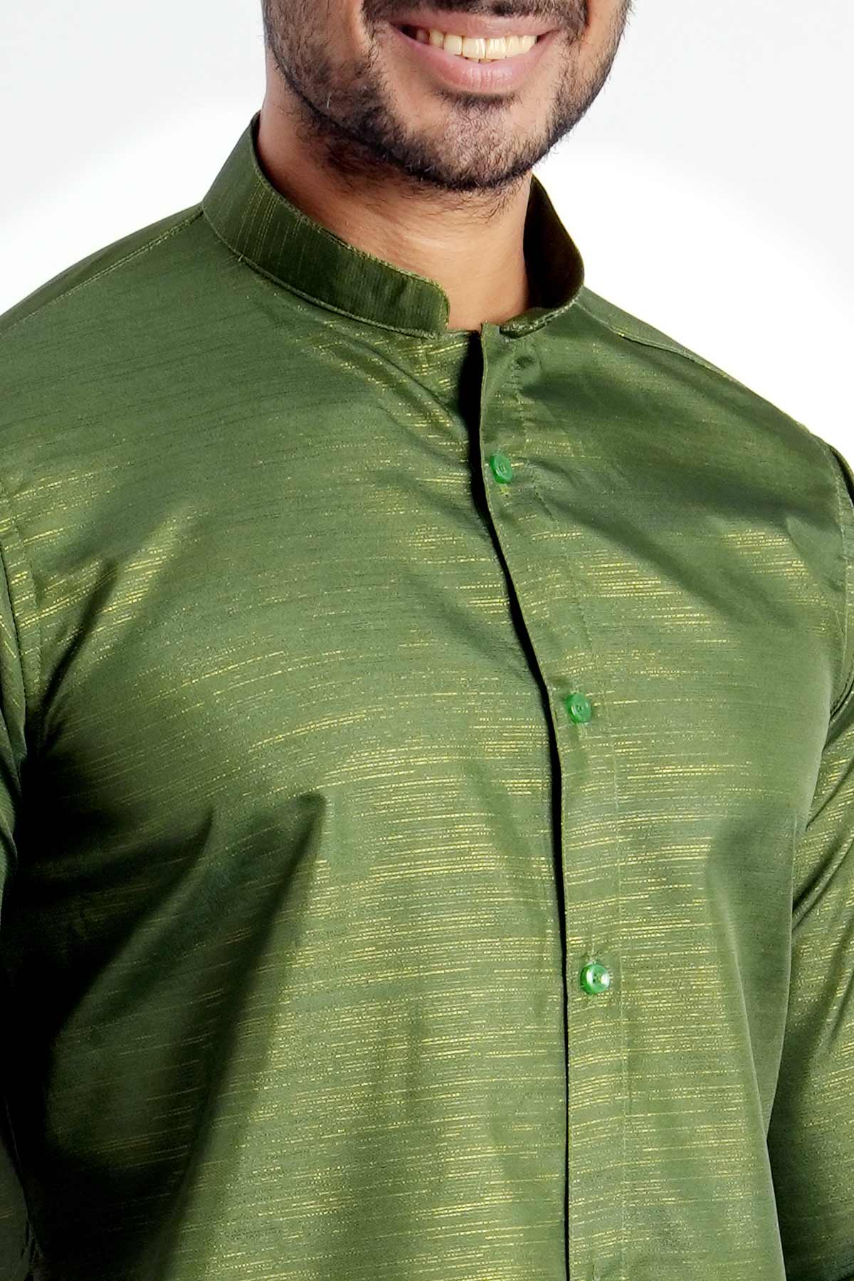 Mehendi Cotton Zari Work Kurta