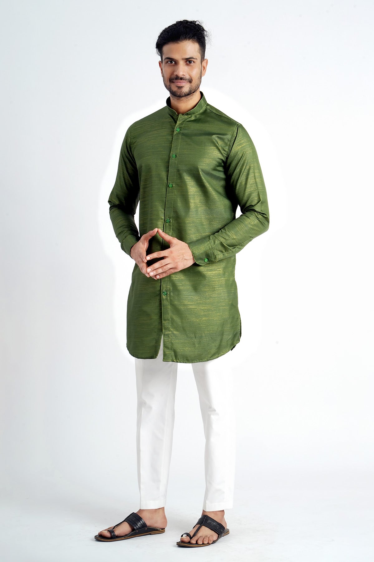 Mehendi Cotton Zari Work Kurta