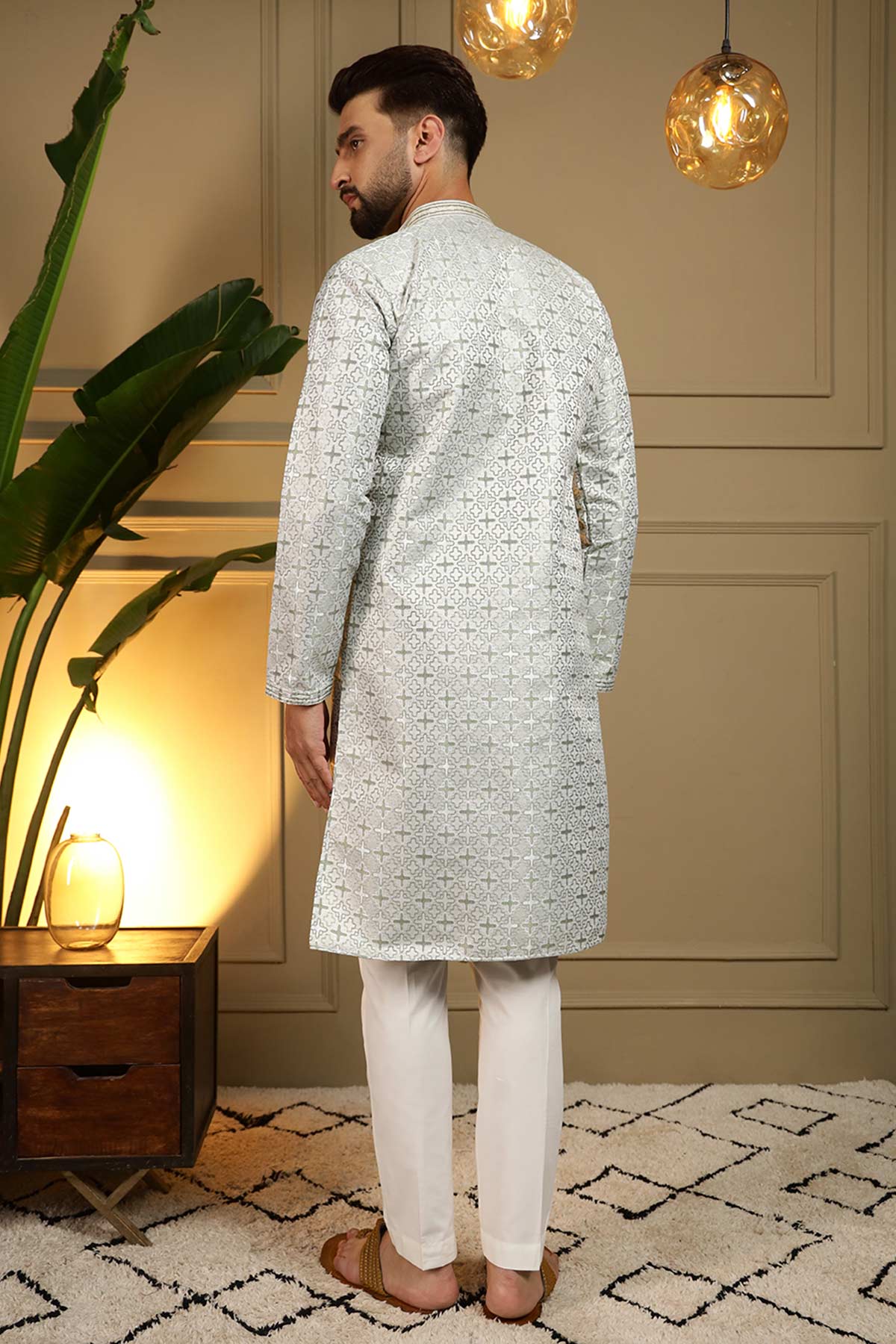 Mehendi Jacquard Kurta & Pants