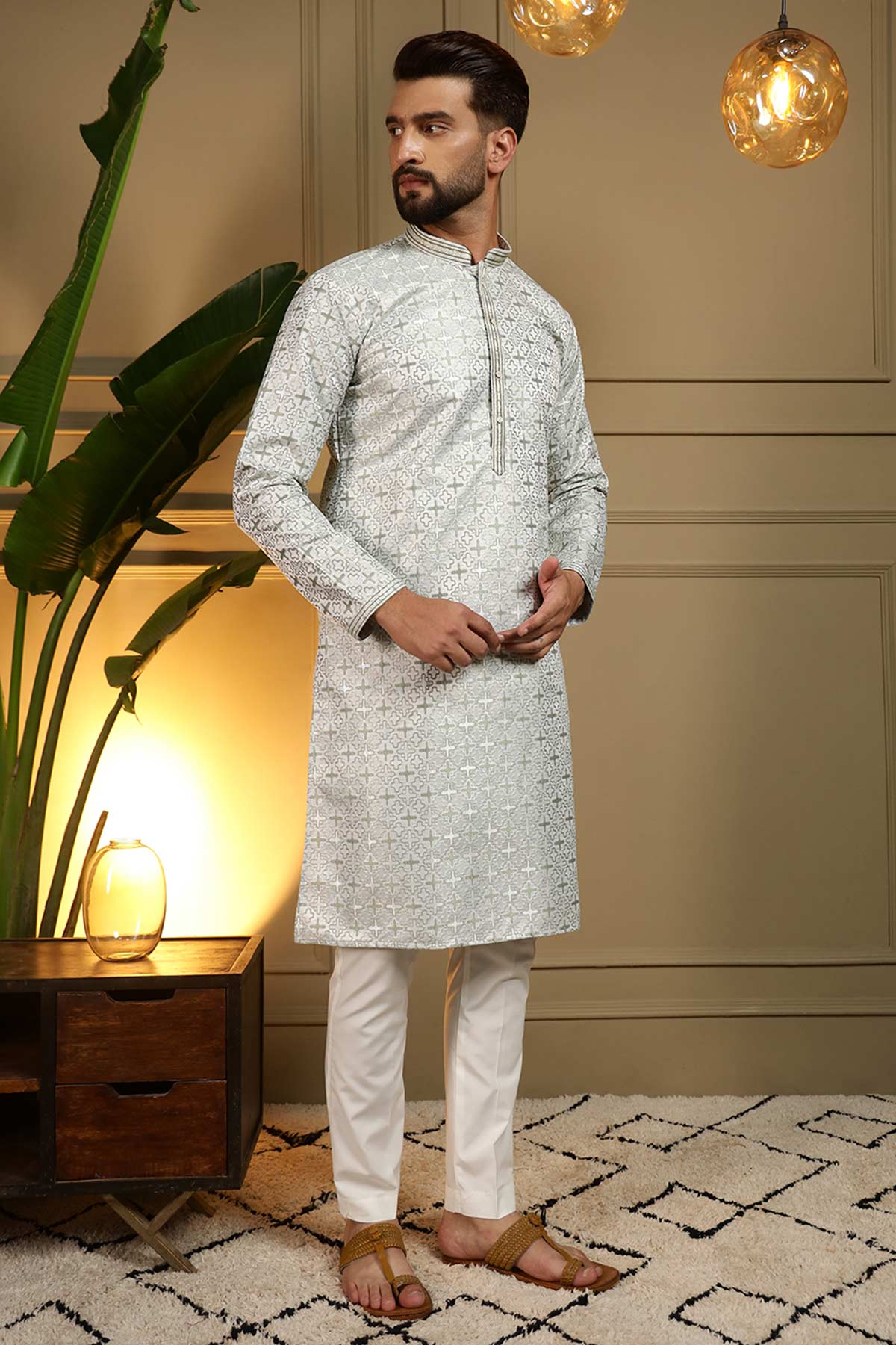 Mehendi Jacquard Kurta & Pants