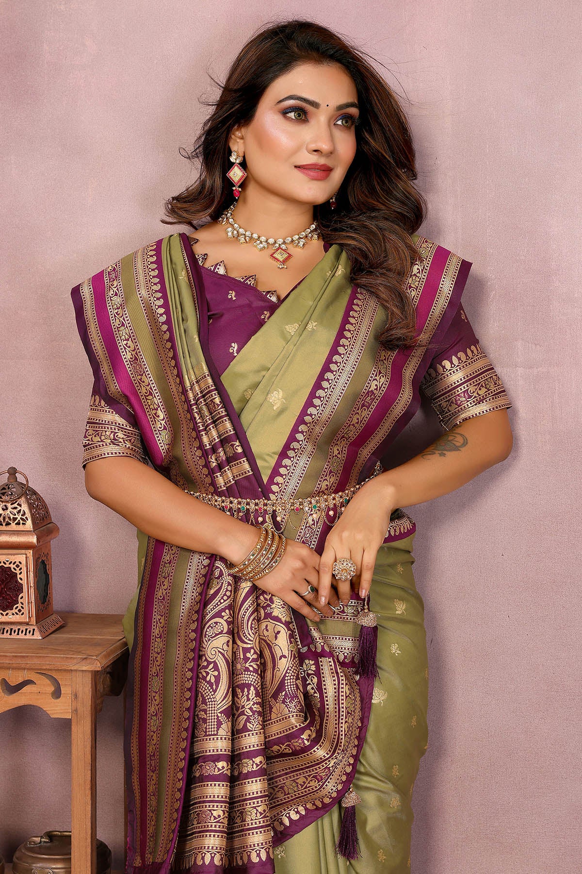 Mehendi Kalamkari Weaving Saree