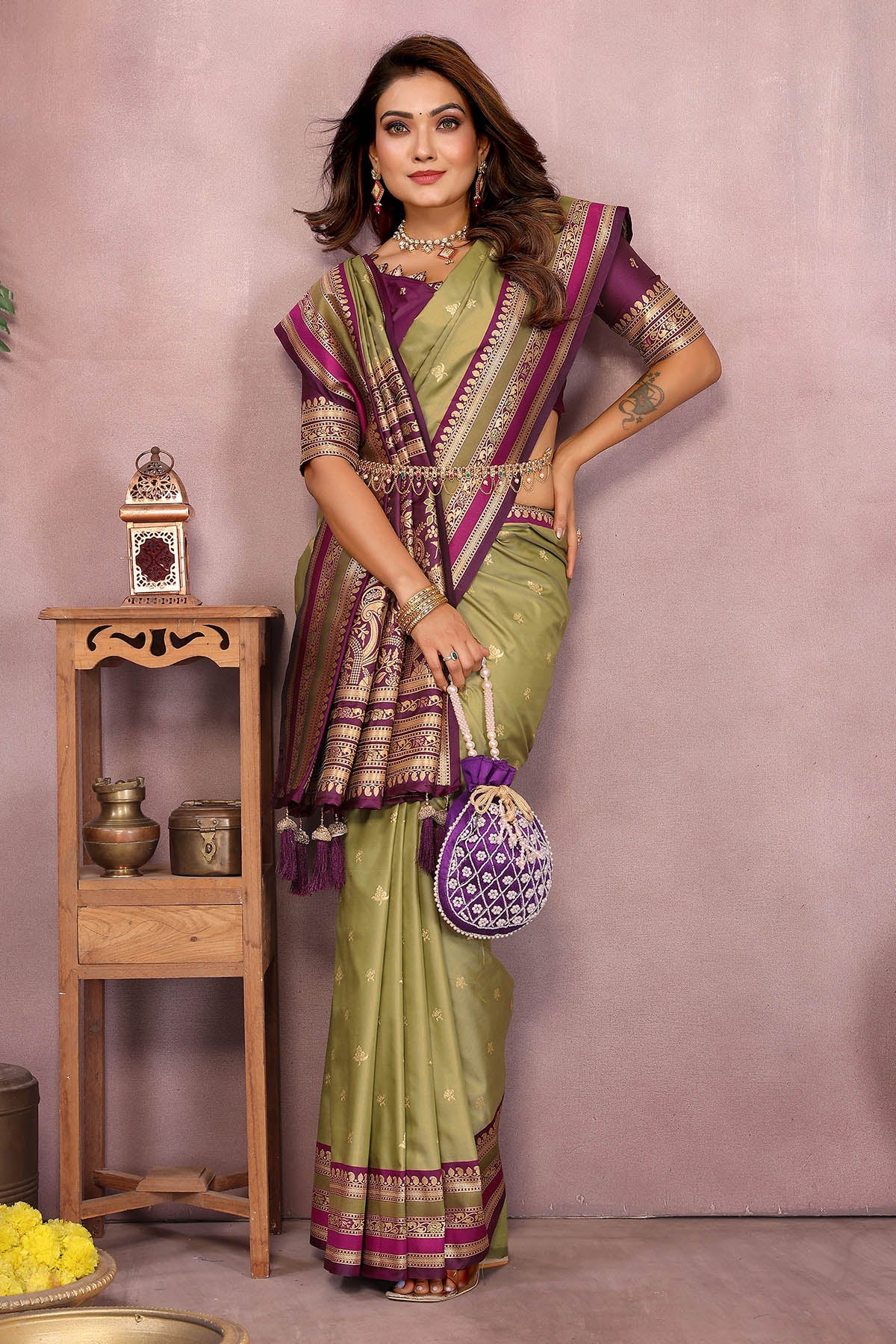 Mehendi Kalamkari Weaving Saree