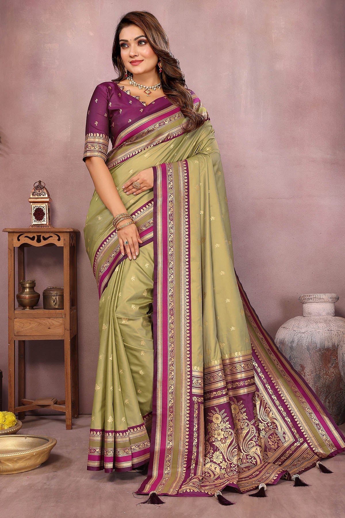 Buy Mehendi Kalamkari Weaving Saree for women by Aastha Fashion online available at scrollnshops