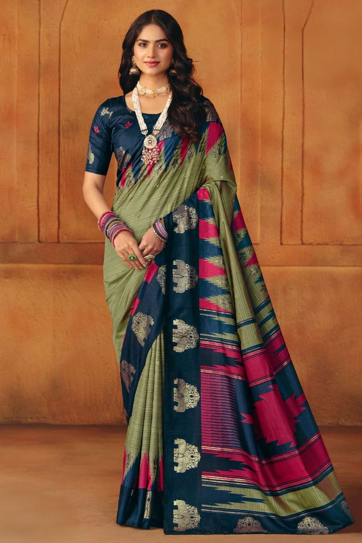 Buy Mehendi Manipuri Printed Saree for women by Aastha Fashion online available at scrollnshops