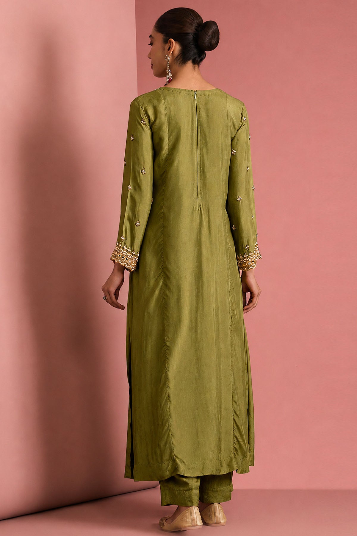 Mehendi Silk Cutdana Kurta Set