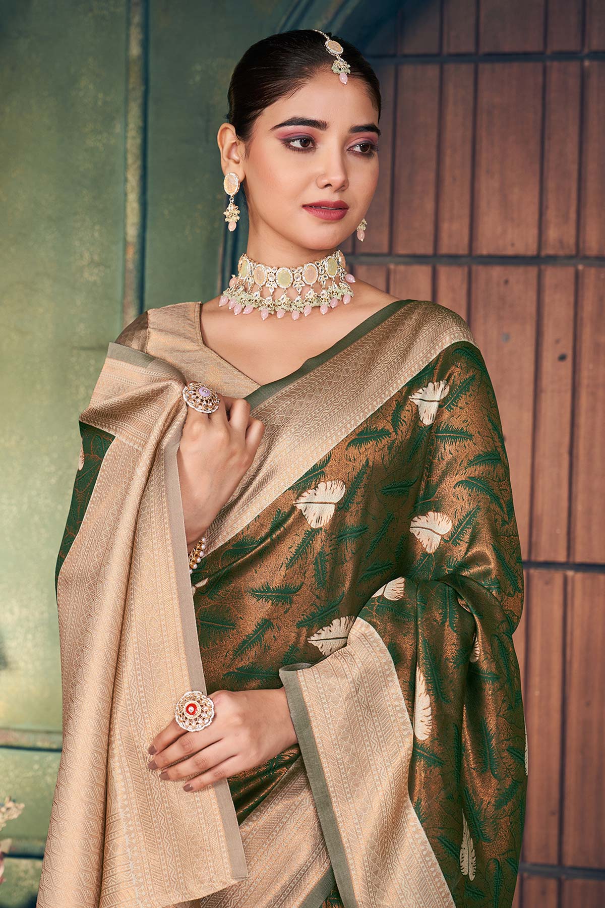Mehendi Silk Zari Woven Saree