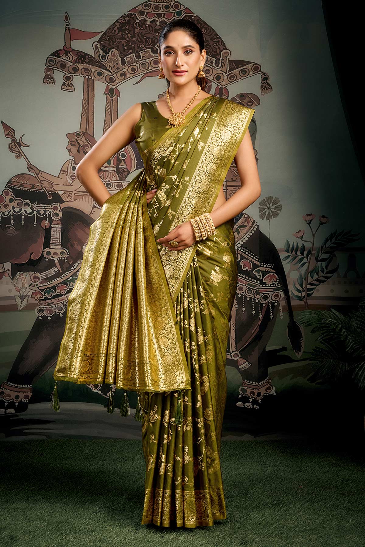 Soft Silk Mehendi Zari Saree