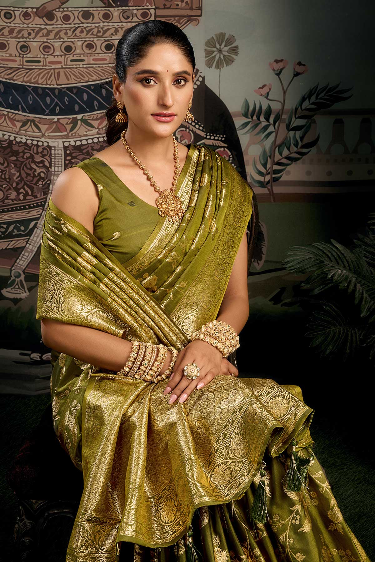 Soft Silk Mehendi Zari Saree