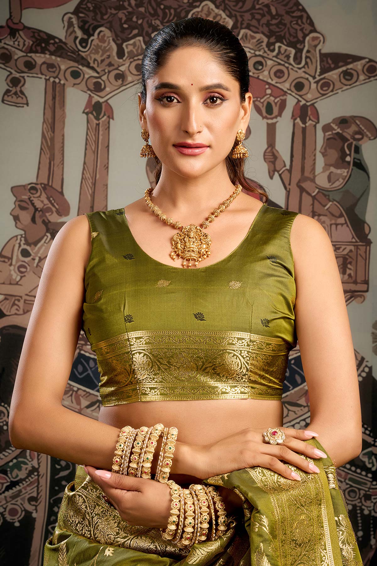Soft Silk Mehendi Zari Saree