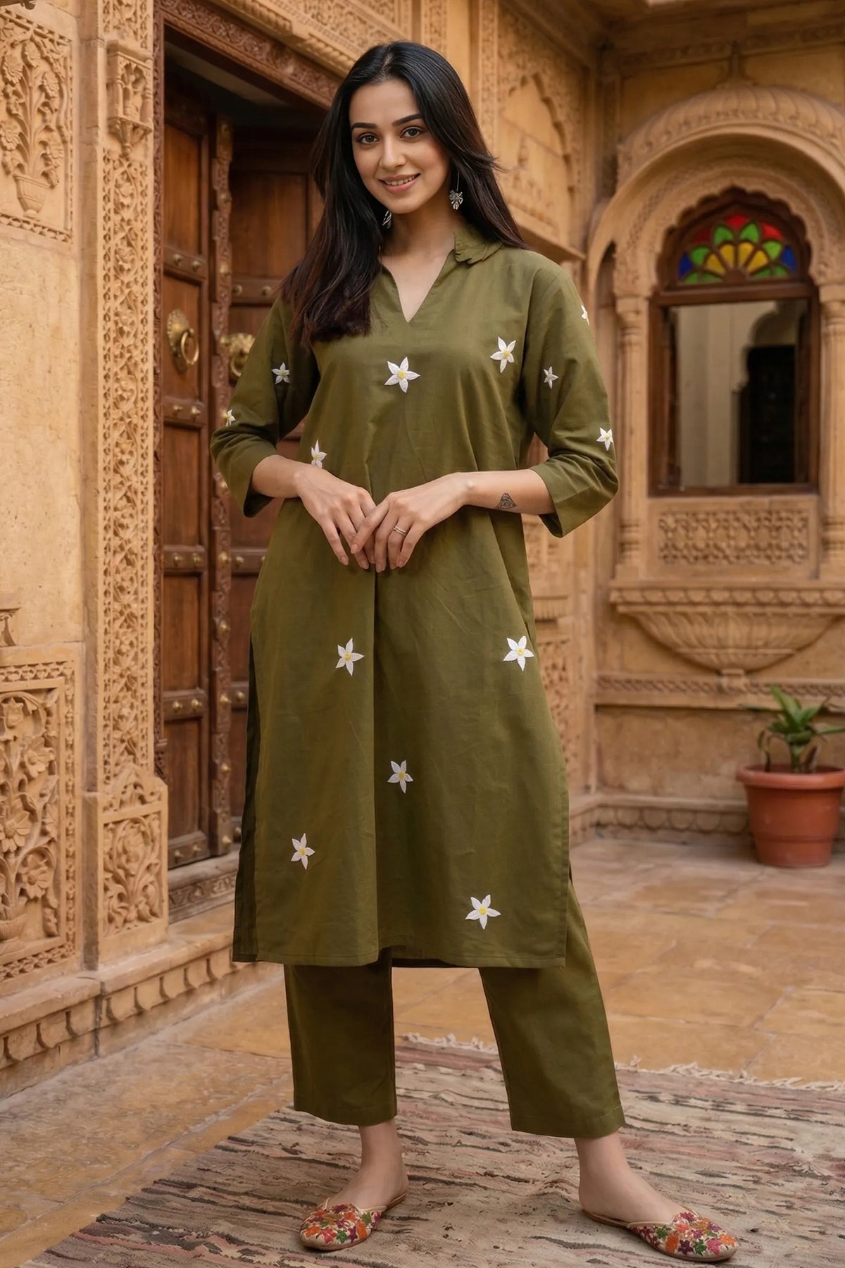 Buy Mehendi Thread Work Kurta Set for women by Sneha B online available at scrollnshops