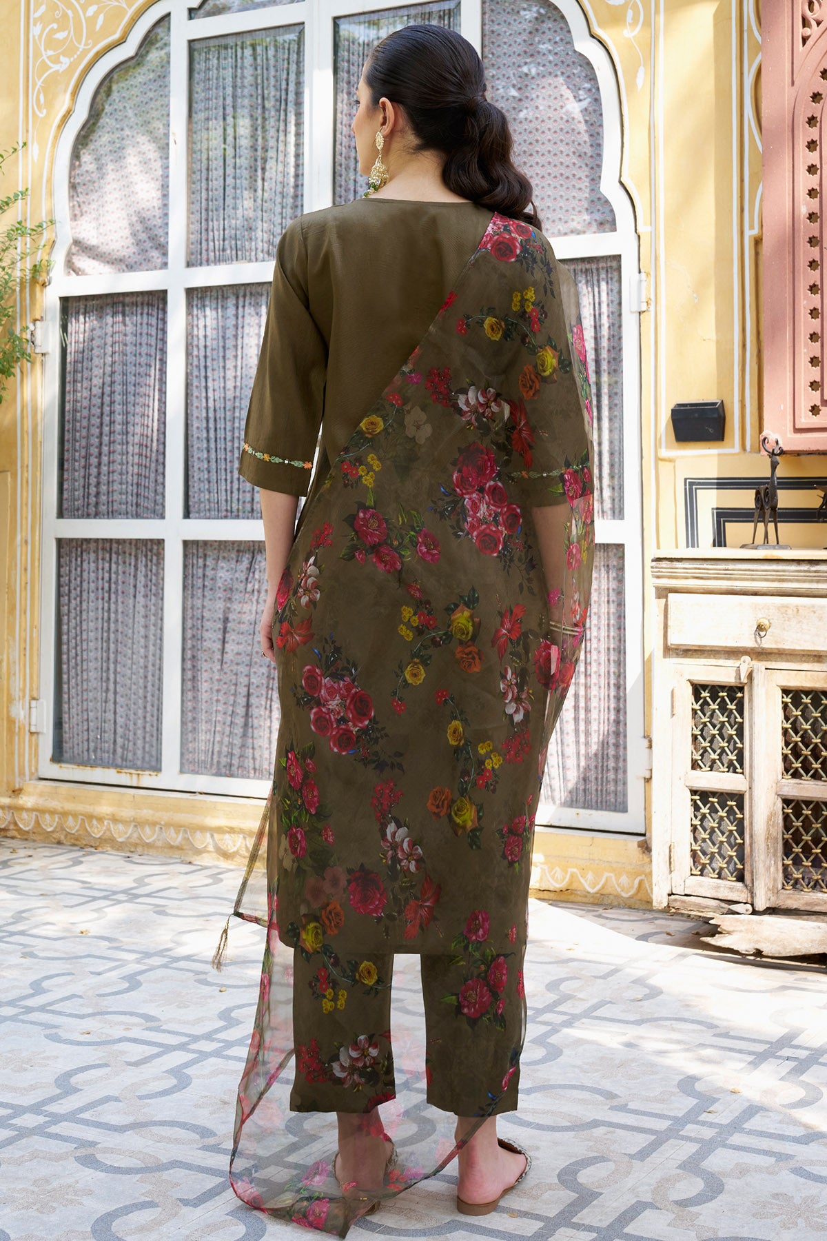 Mehendi Viscose Rayon Kurta Set