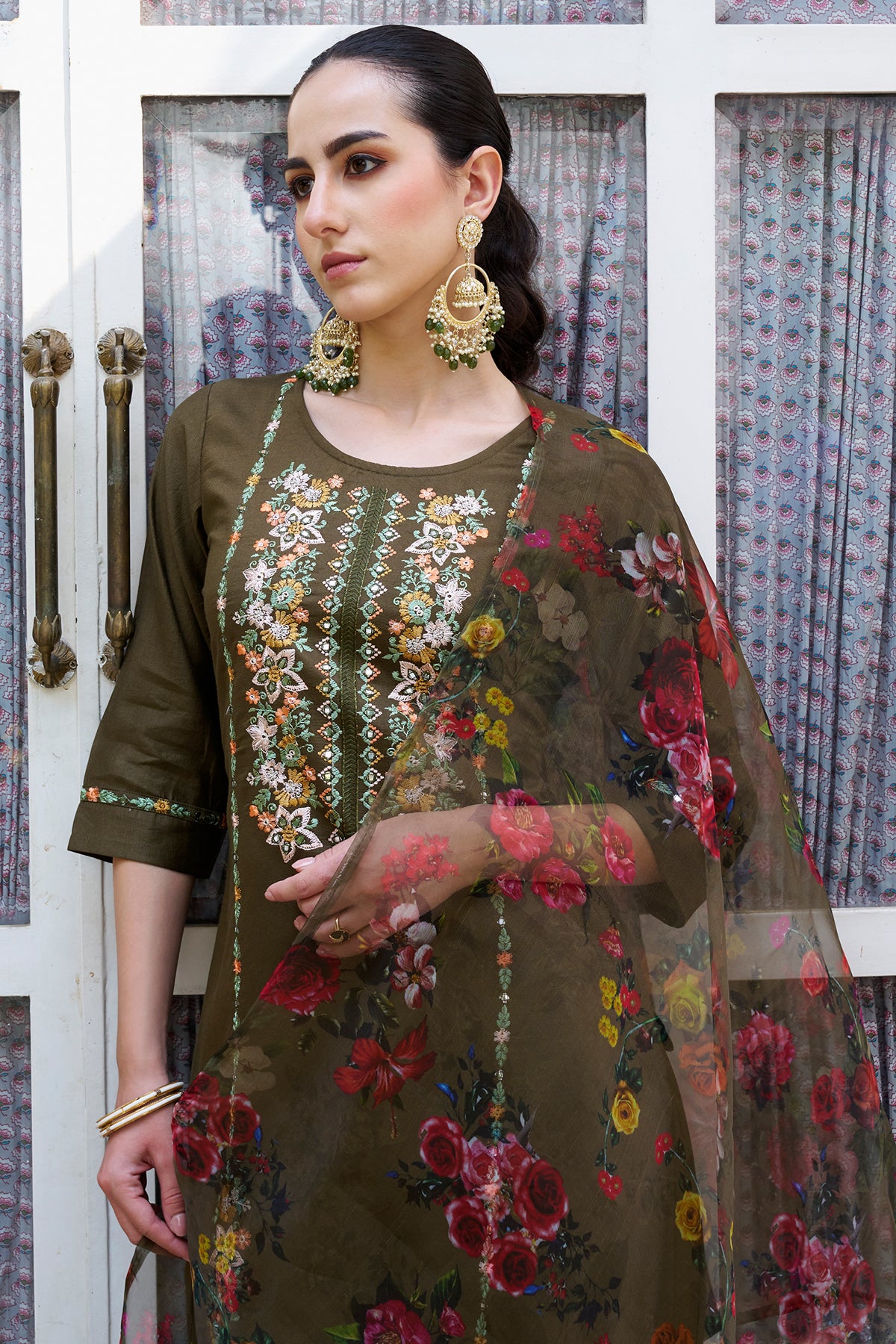 Mehendi Viscose Rayon Kurta Set