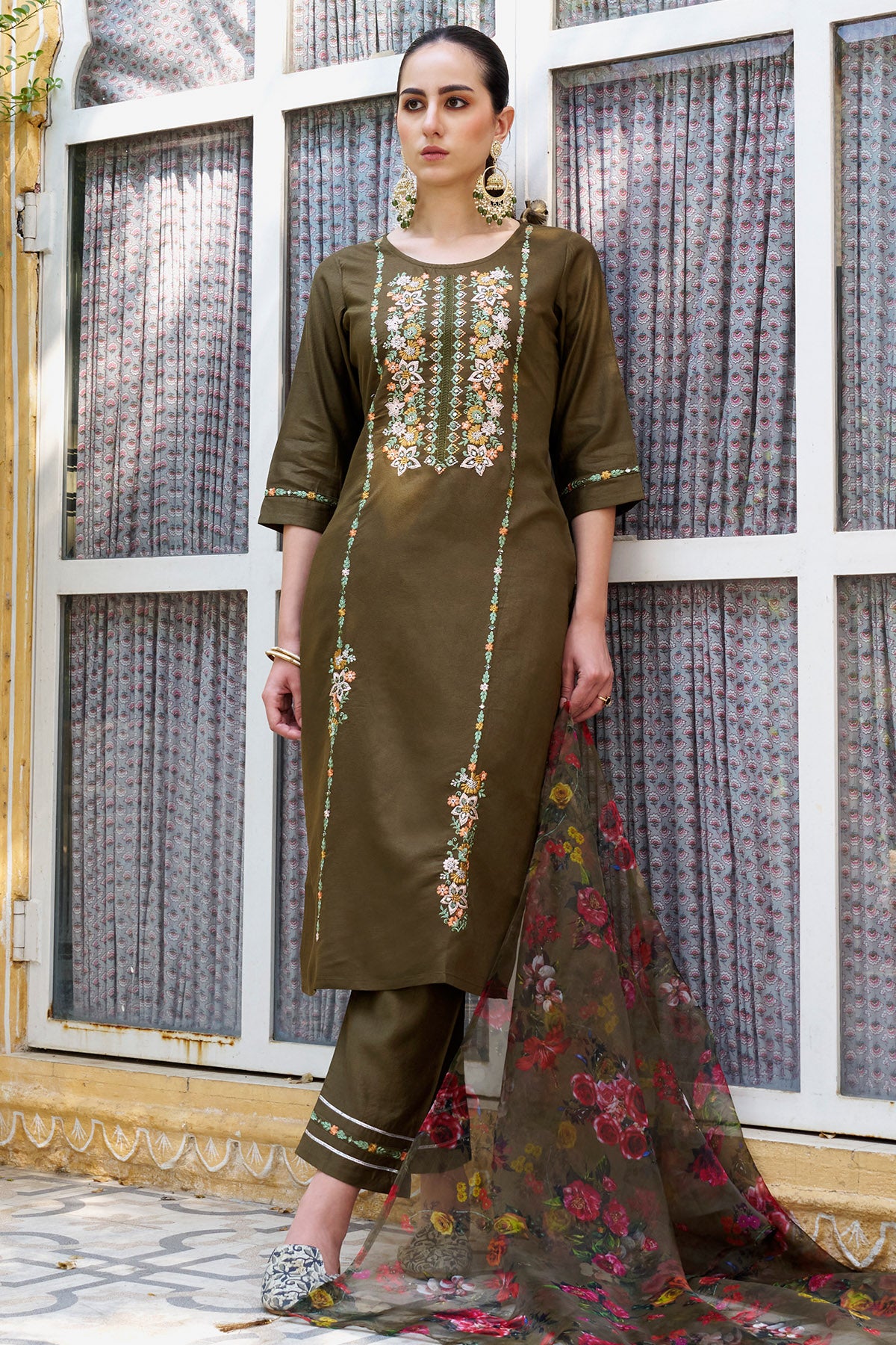 Mehendi Viscose Rayon Kurta Set