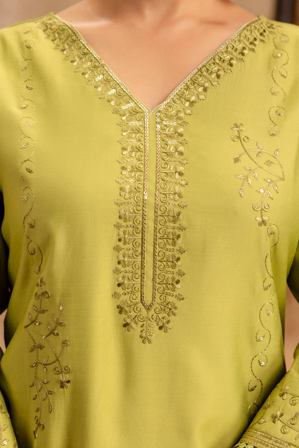 Mehendi Viscose Silk Kurta Set