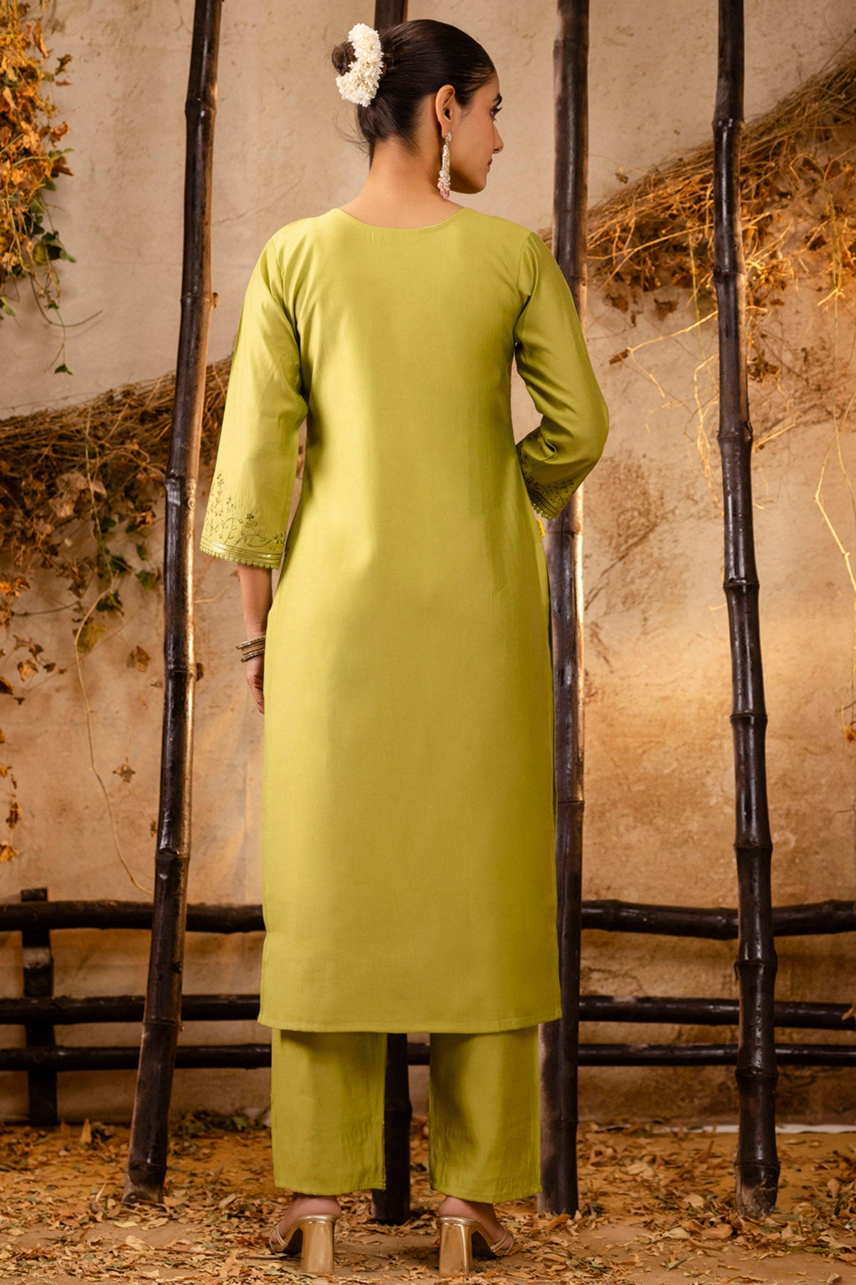 Mehendi Viscose Silk Kurta Set