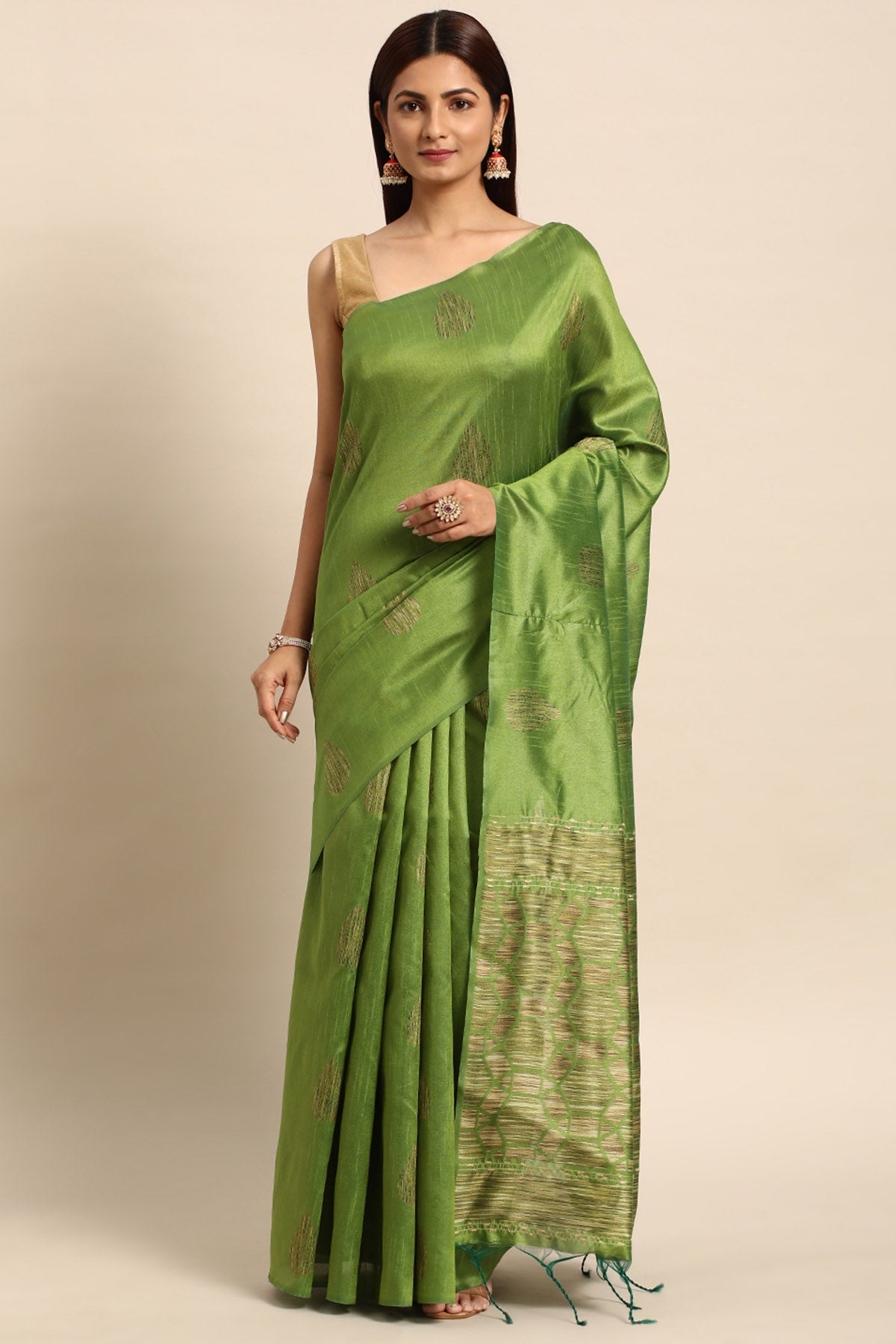 Buy Mehendi Woven Butti Work Saree by Lili Lala for women online at ScrollnShops
