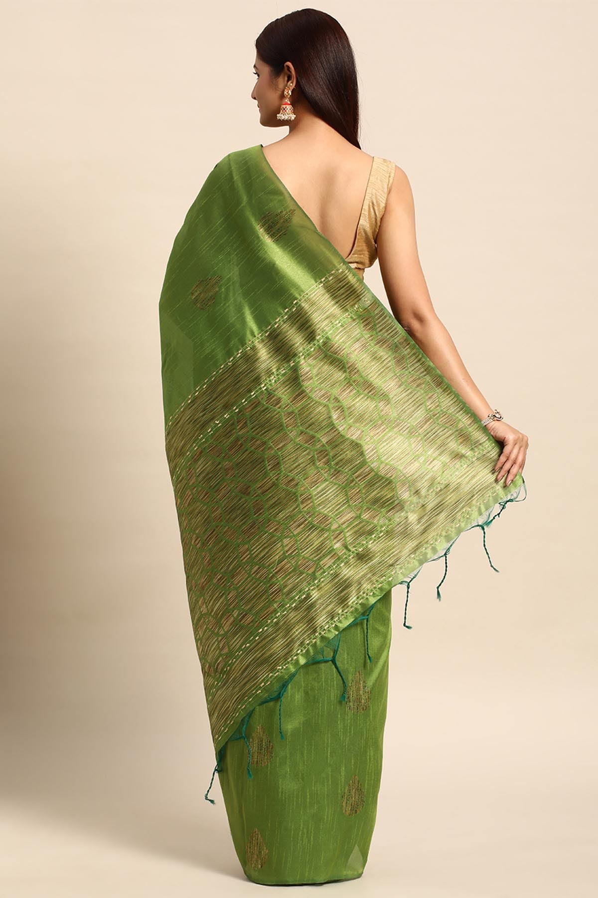 Mehendi Woven Butti Work Saree