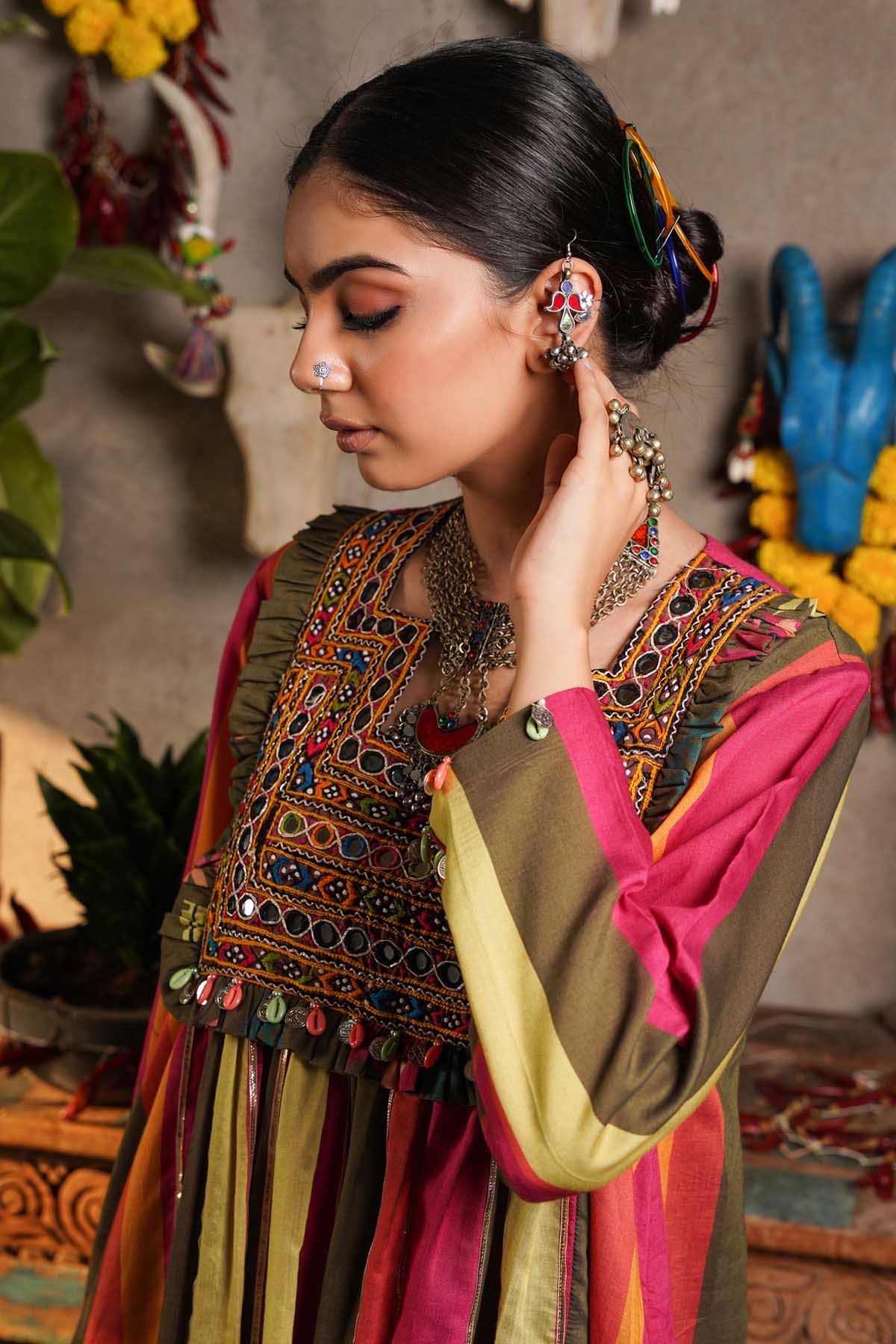 Multicolor Jamdani Kurta Set
