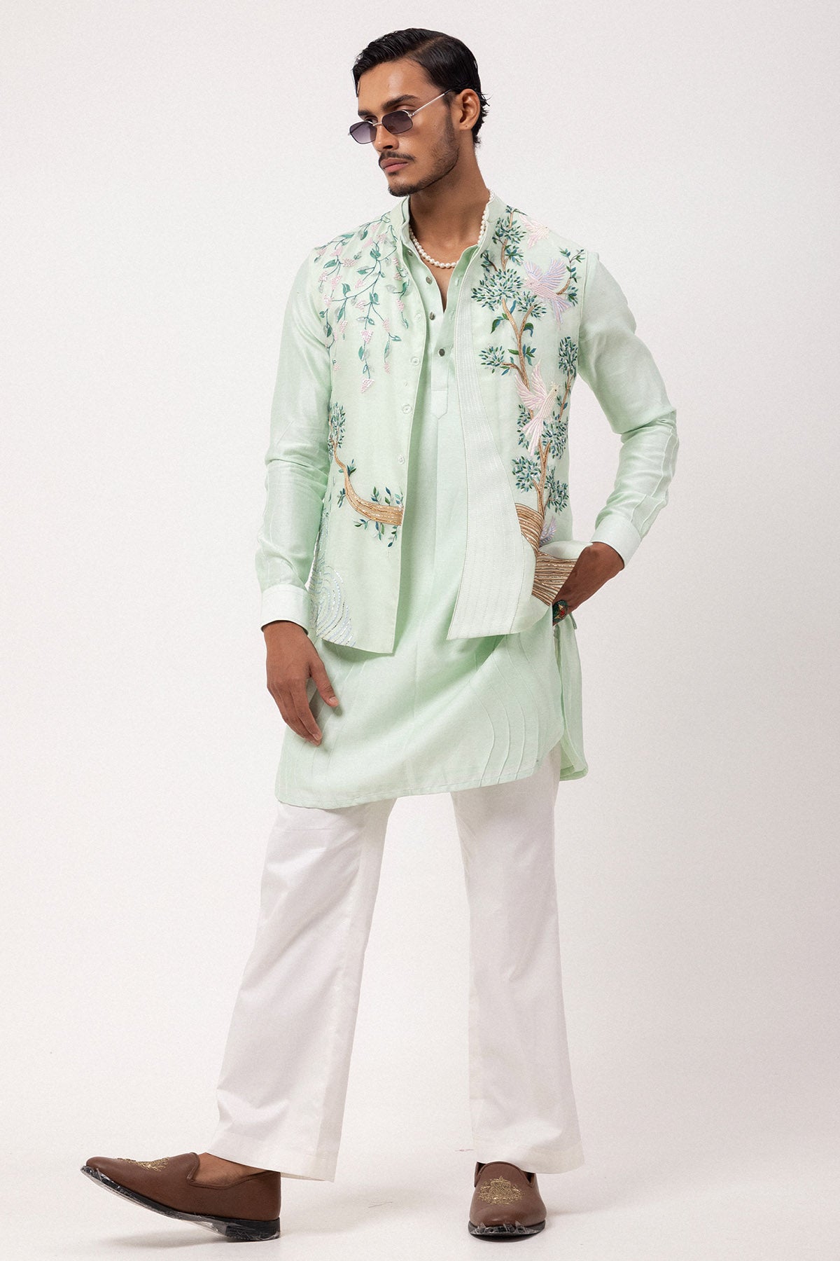 Buy Menthol Dabka & Thread Kurta for men by Paarsh Atelier online available at scrollnshops