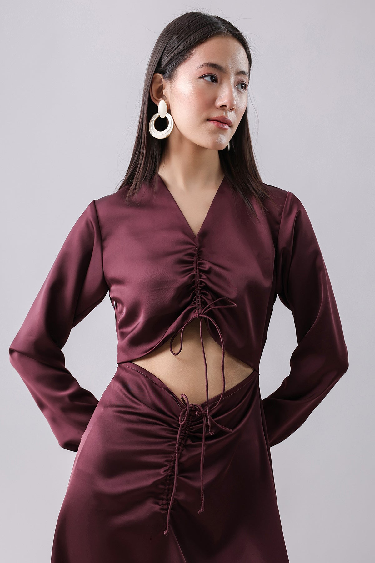 Merlot Cut-Out V-Neck Maxi Dress