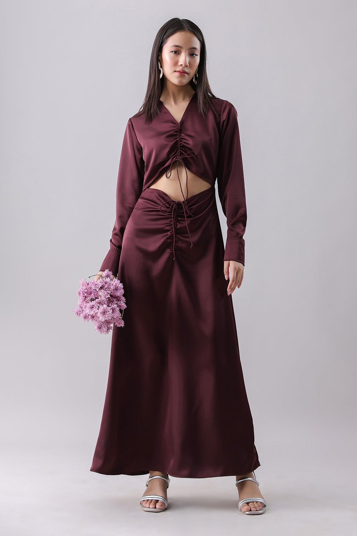 Buy Merlot Cut-Out V-Neck Maxi Dress by Why Look West for women online at ScrollnShops