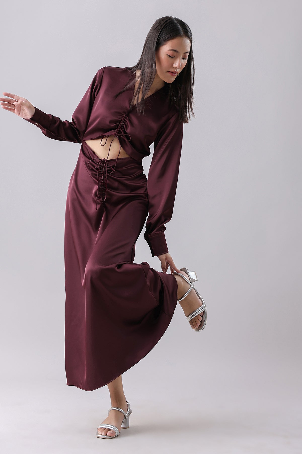Merlot Cut-Out V-Neck Maxi Dress