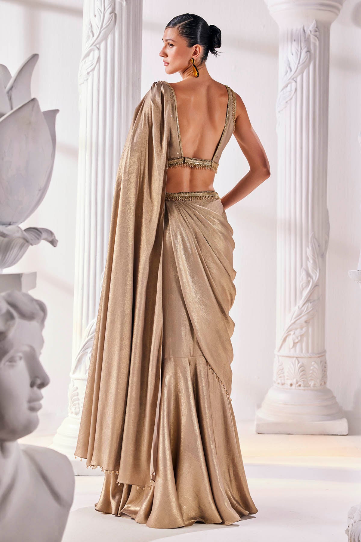Metallic Antique Gold Drape Saree