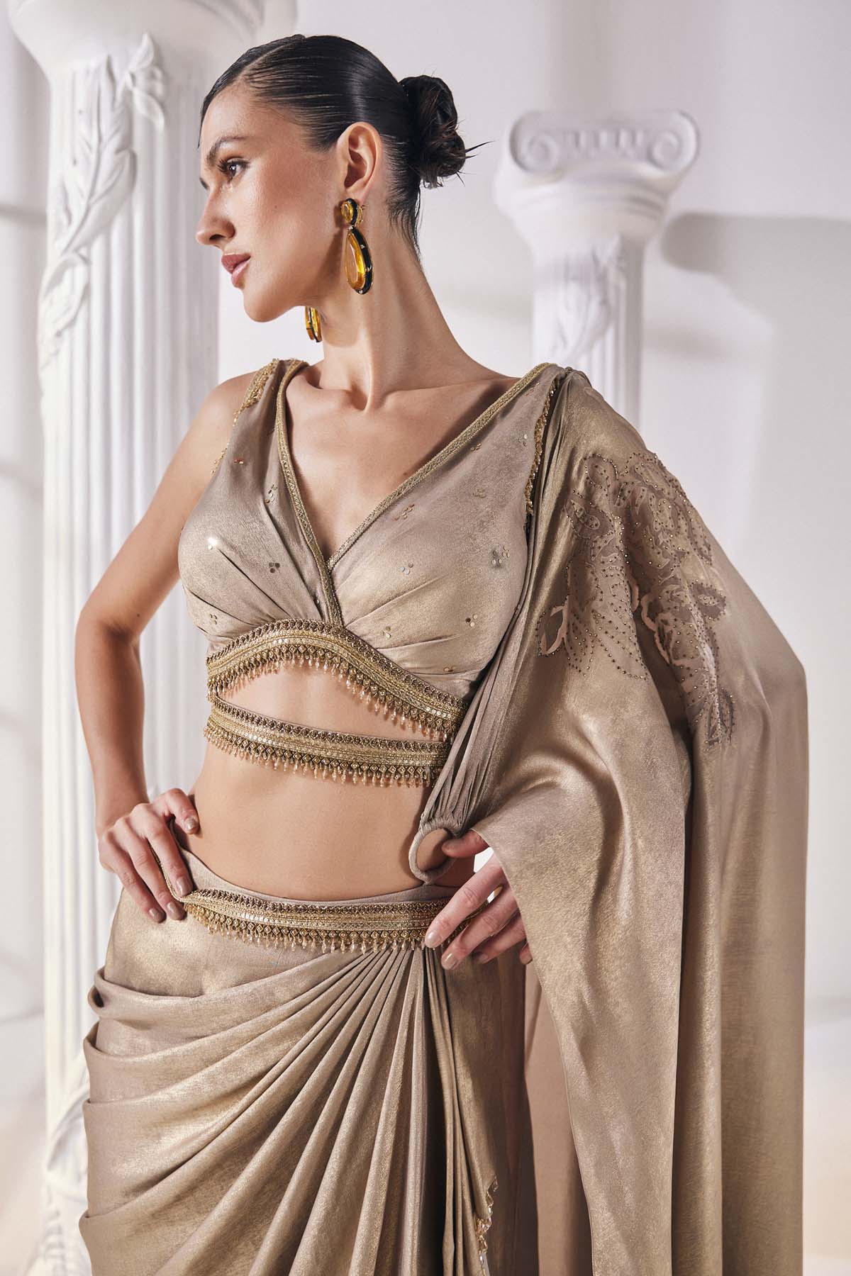 Metallic Antique Gold Drape Saree