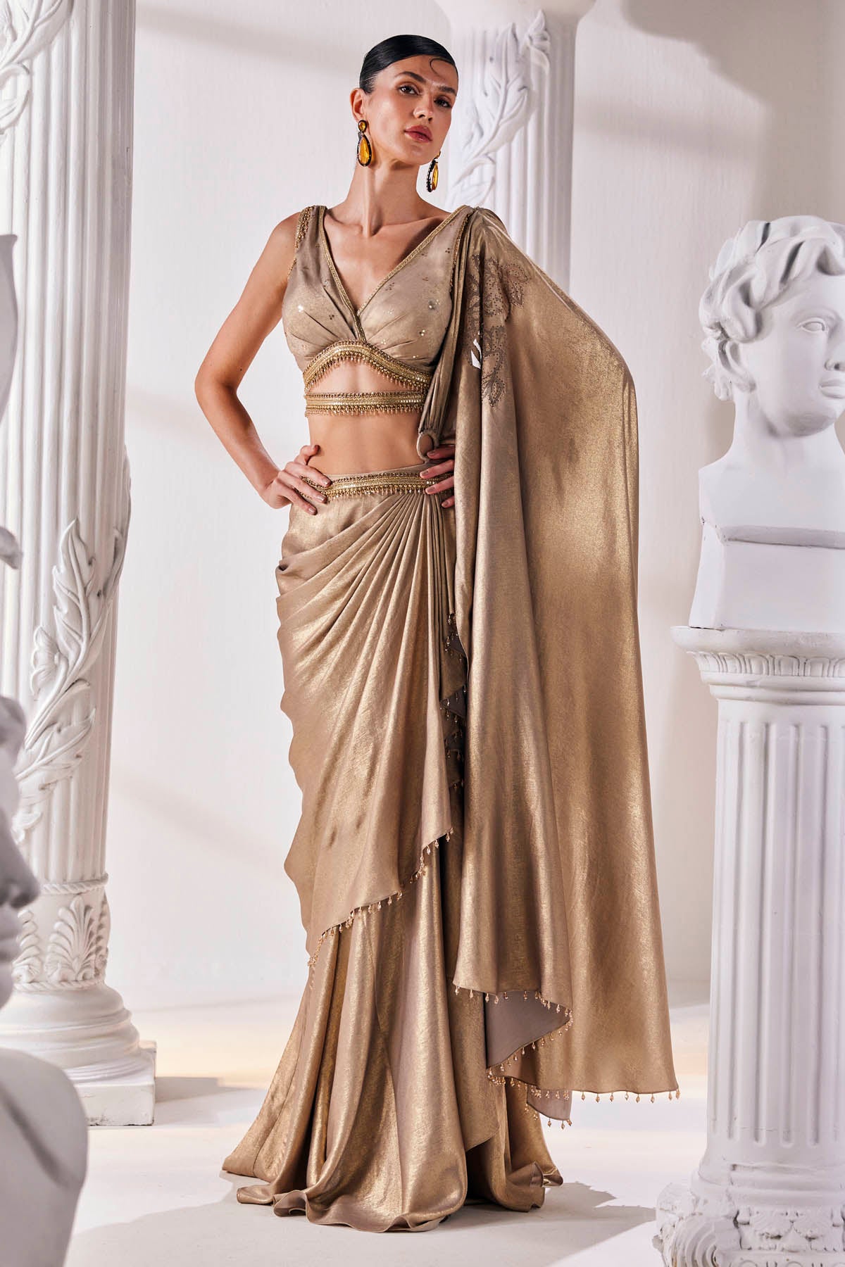 Metallic Antique Gold Drape Saree