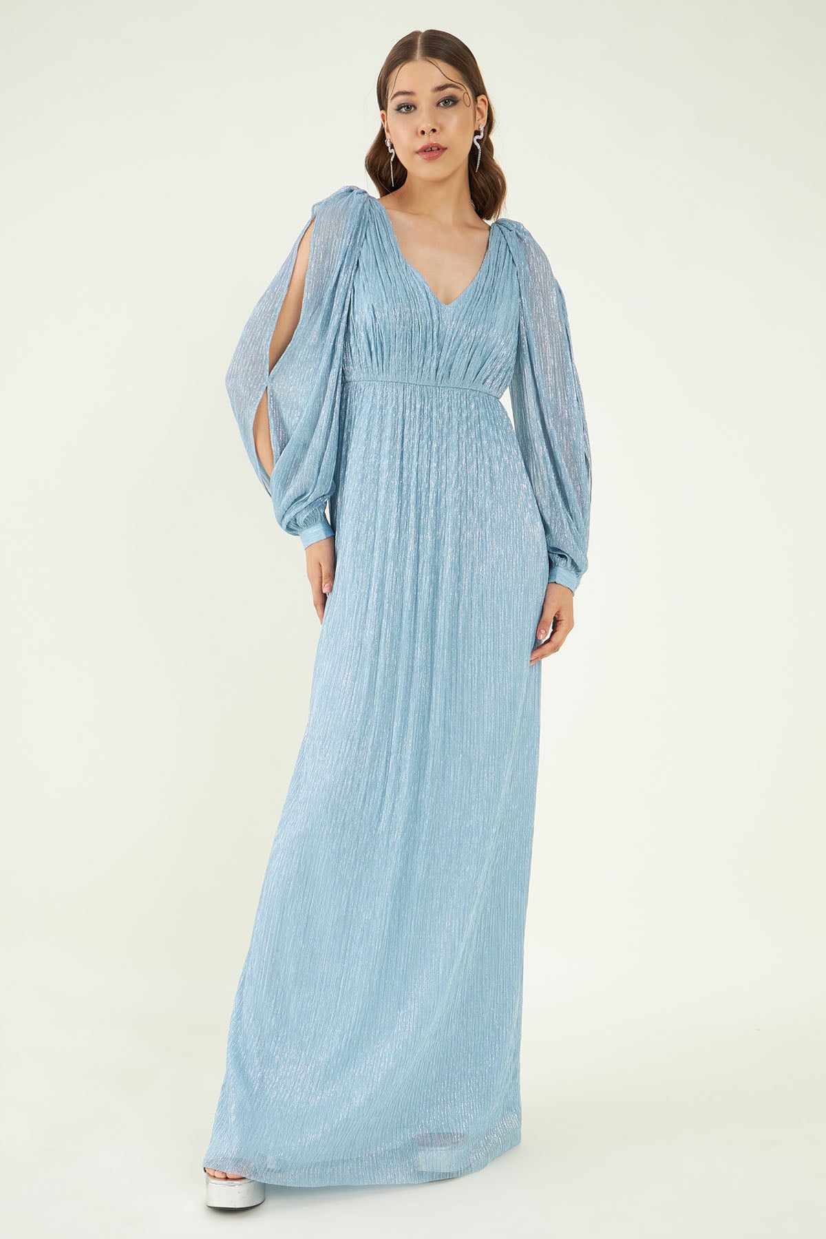 Metallic Blue Flowy Long Dress