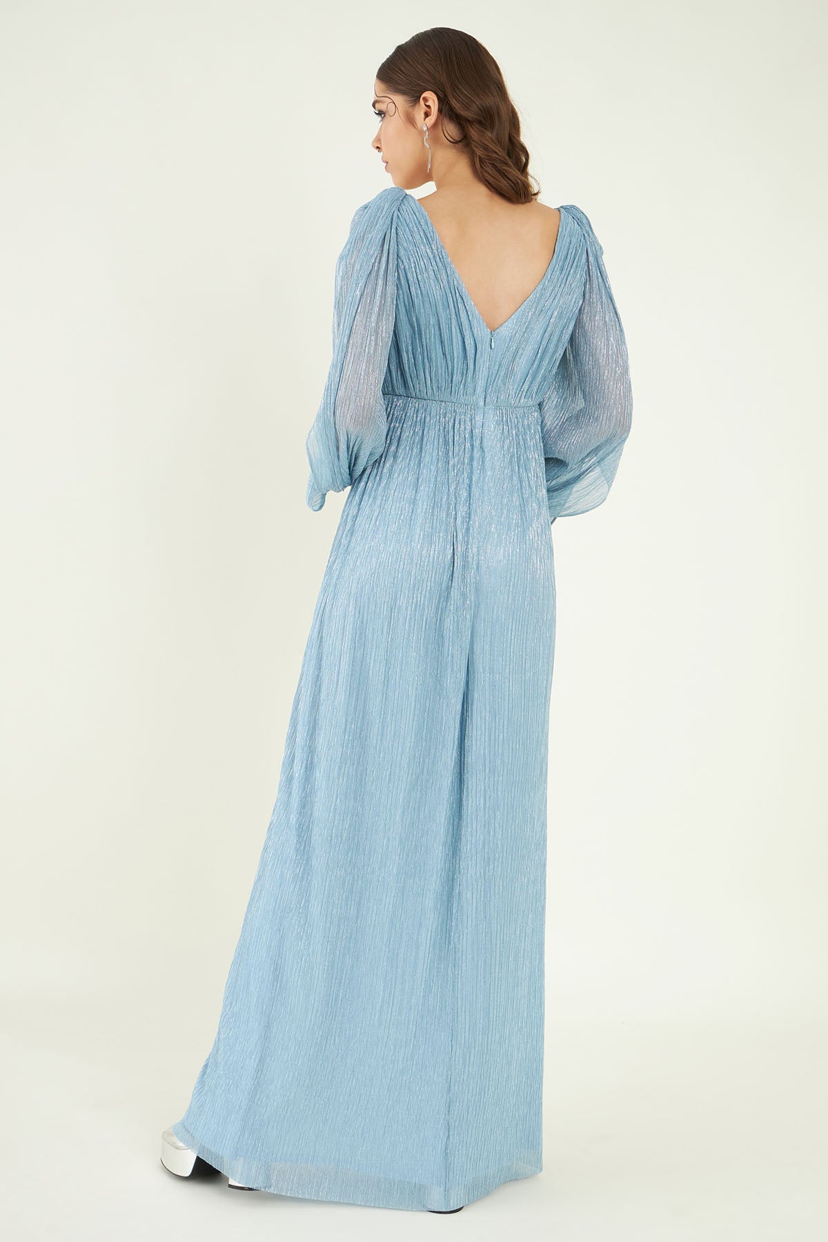 Metallic Blue Flowy Long Dress
