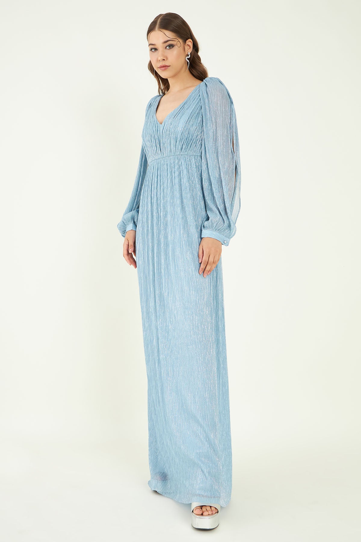 Metallic Blue Flowy Long Dress