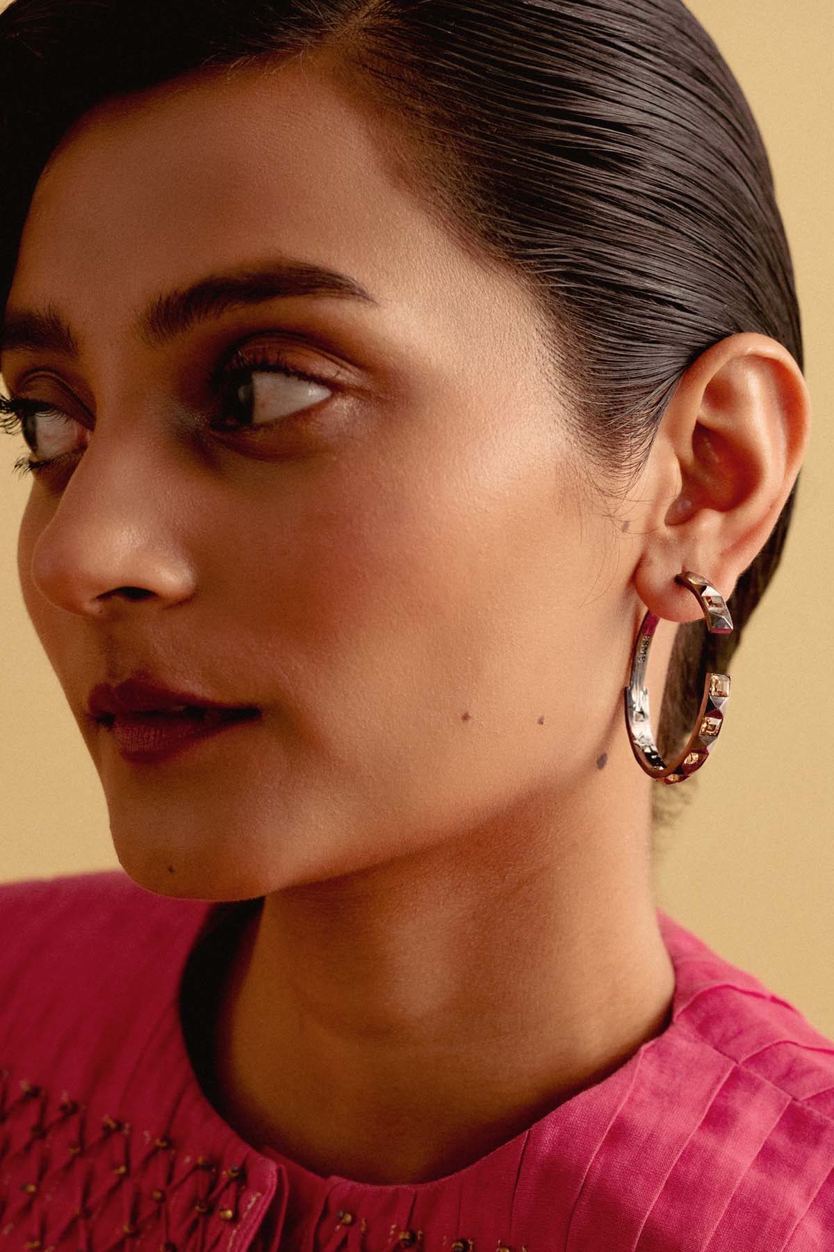 Metallic Gold Crystal Hoops