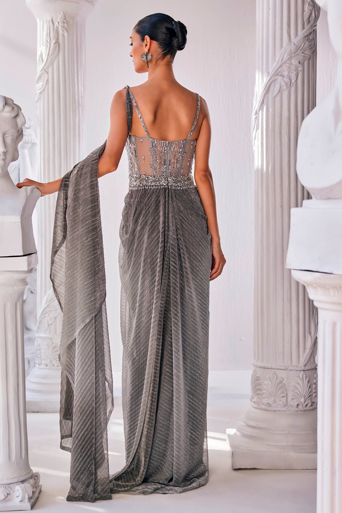 Metallic Ombre Draped Saree Gown